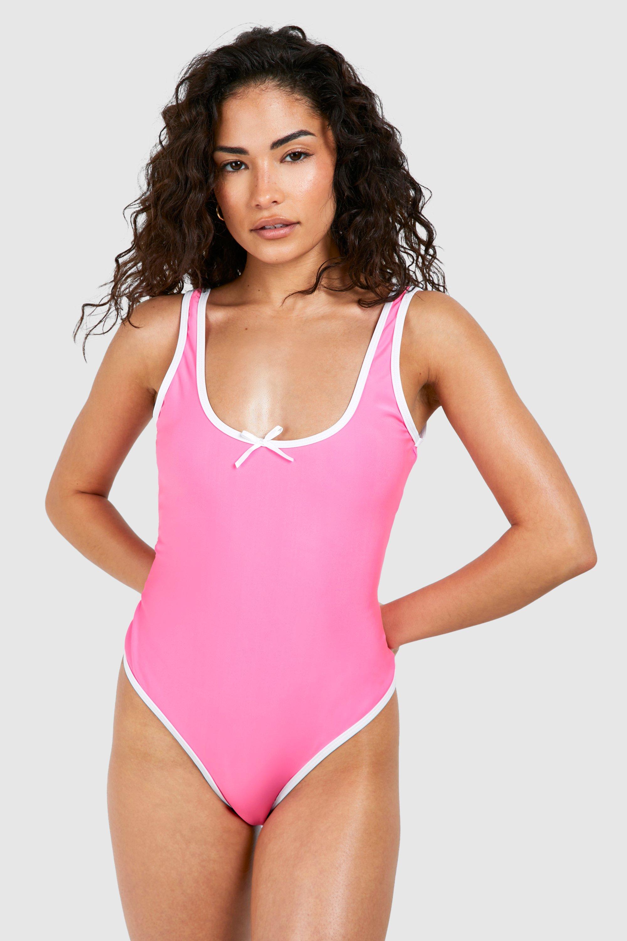 Image of Petite Ribbon Bow Scoop Swimsuit, Pink