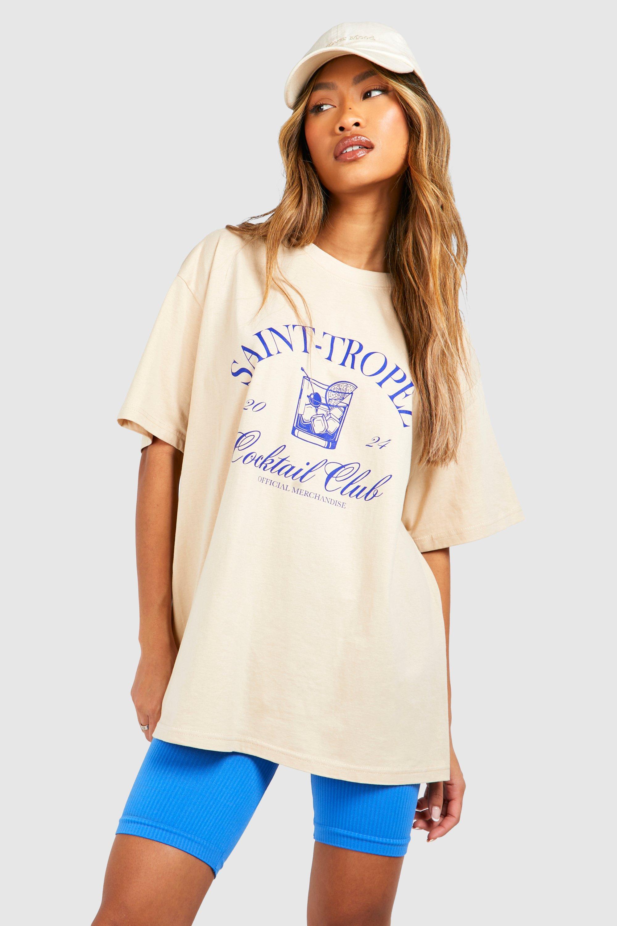 Image of Saint Tropez Printed Oversized T-shirt, Beige