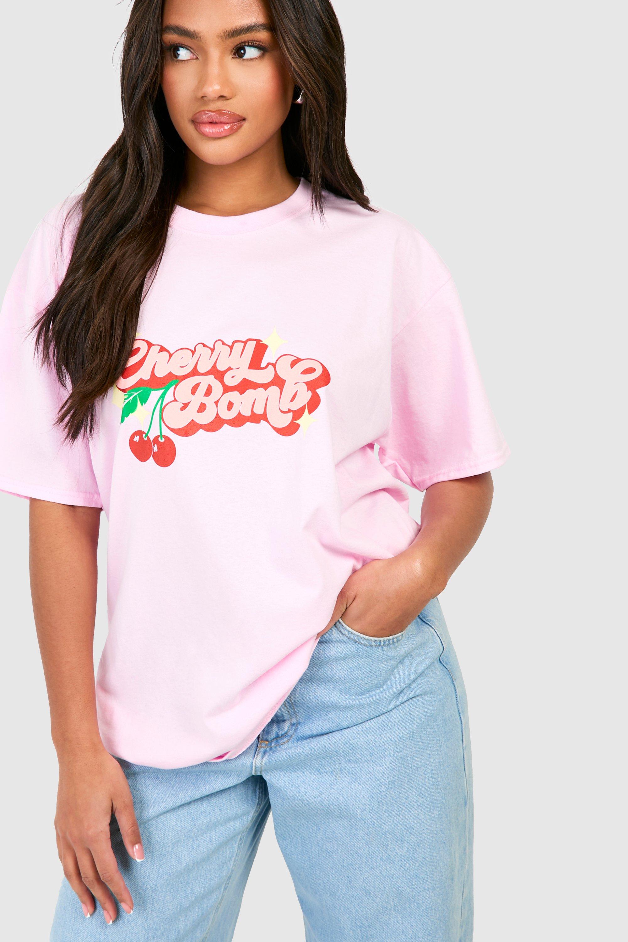 Image of Cherry Bomb Printed Oversized T-shirt, Pink