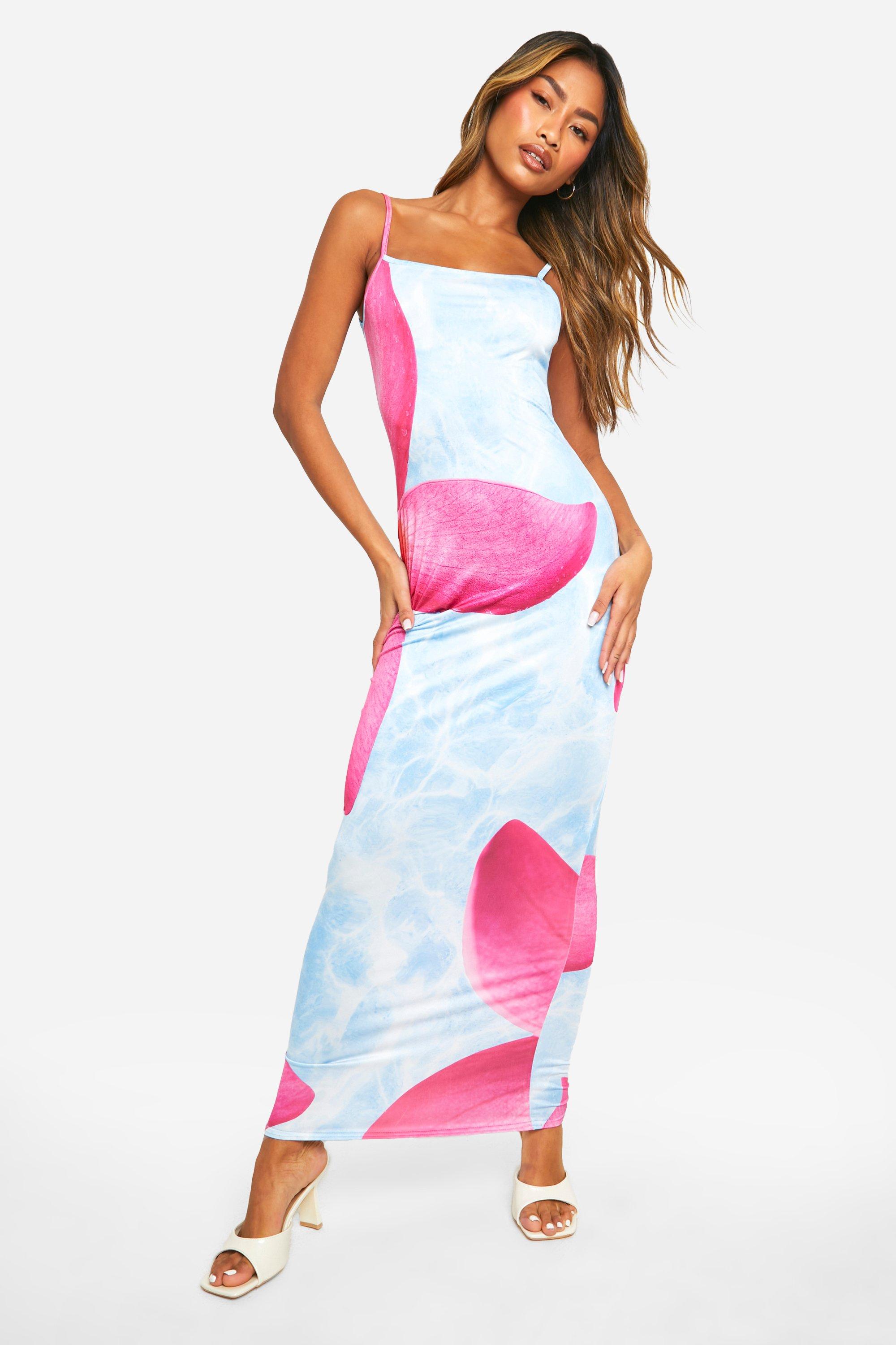 Image of Floral Print Strappy Maxi Dress, Azzurro