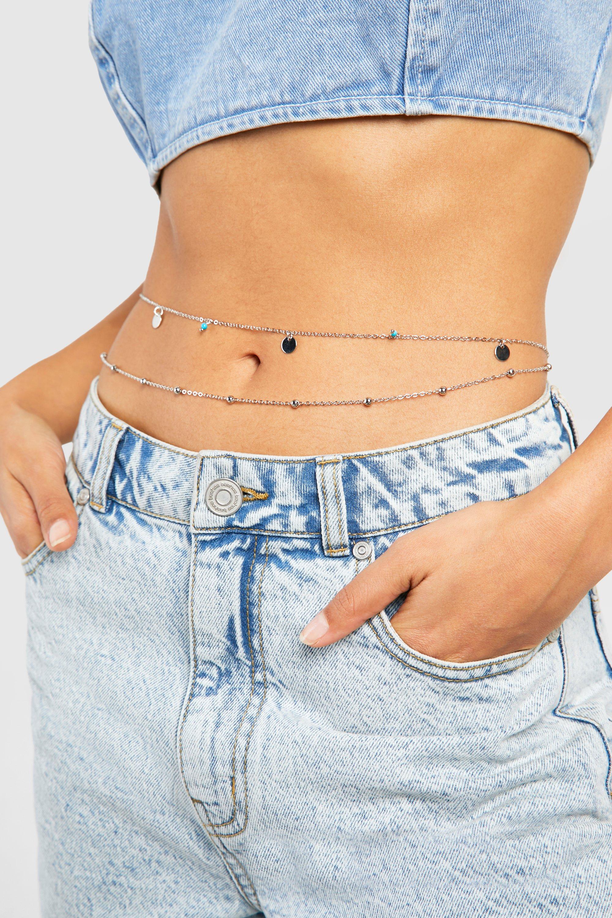 Image of Silver Double Layered 2 Pack Belly Chain, Grigio