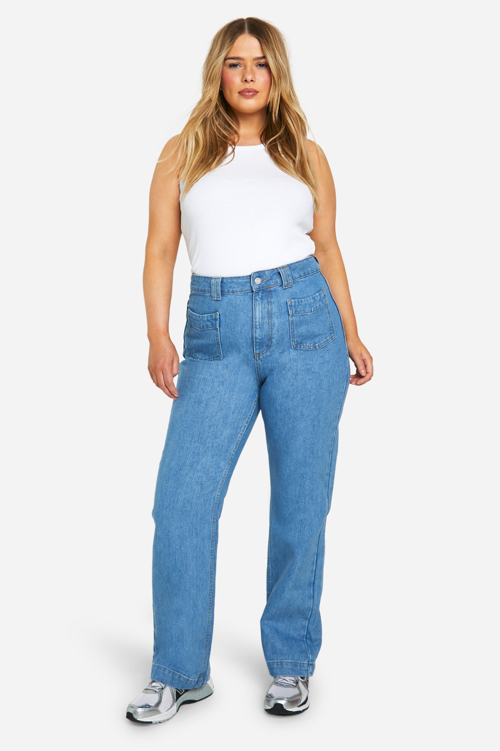 Image of Plus Straight Leg Jean With Front Pockets, Grigio