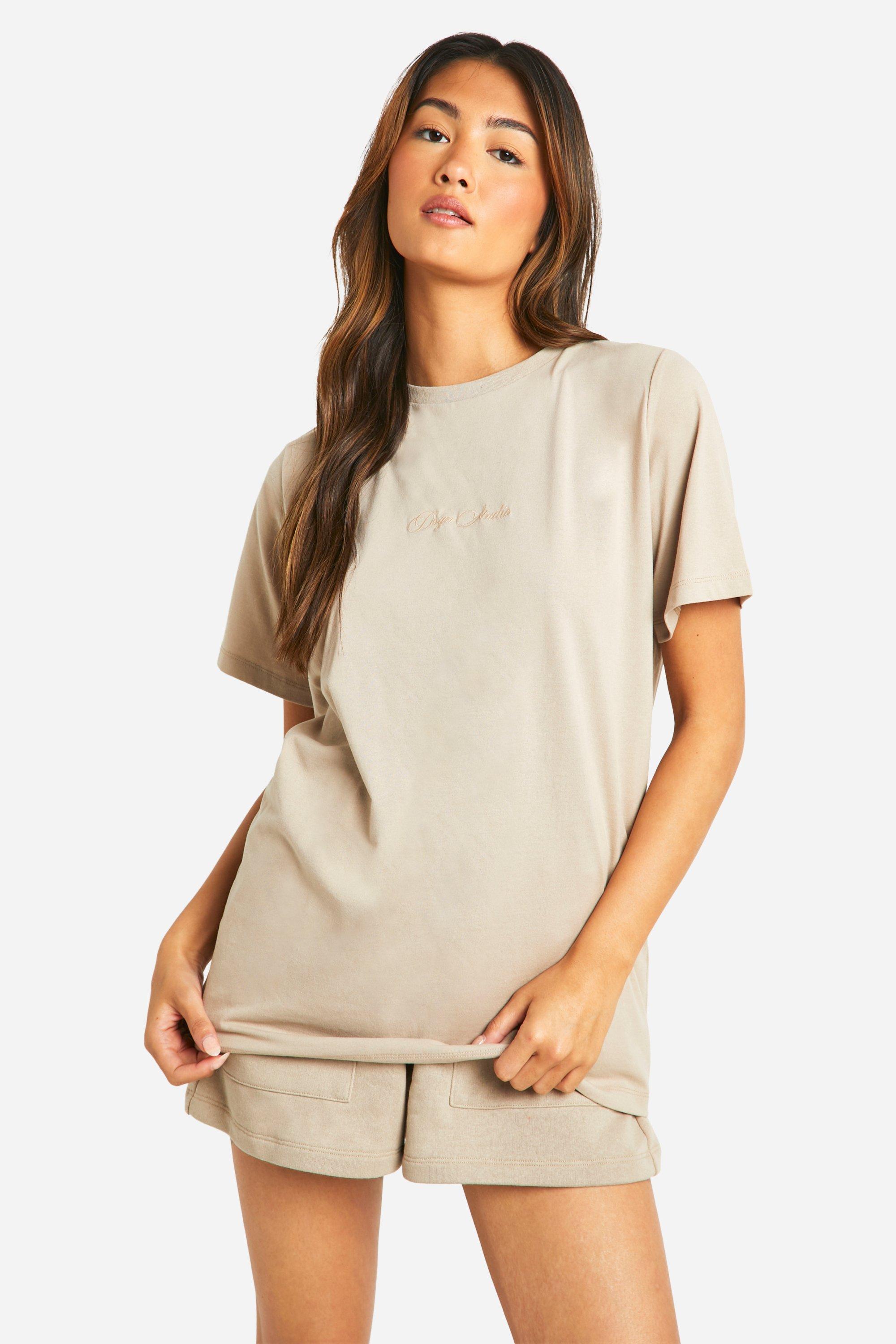 Image of Dsgn Studio Embroidered Oversized T-shirt, Beige