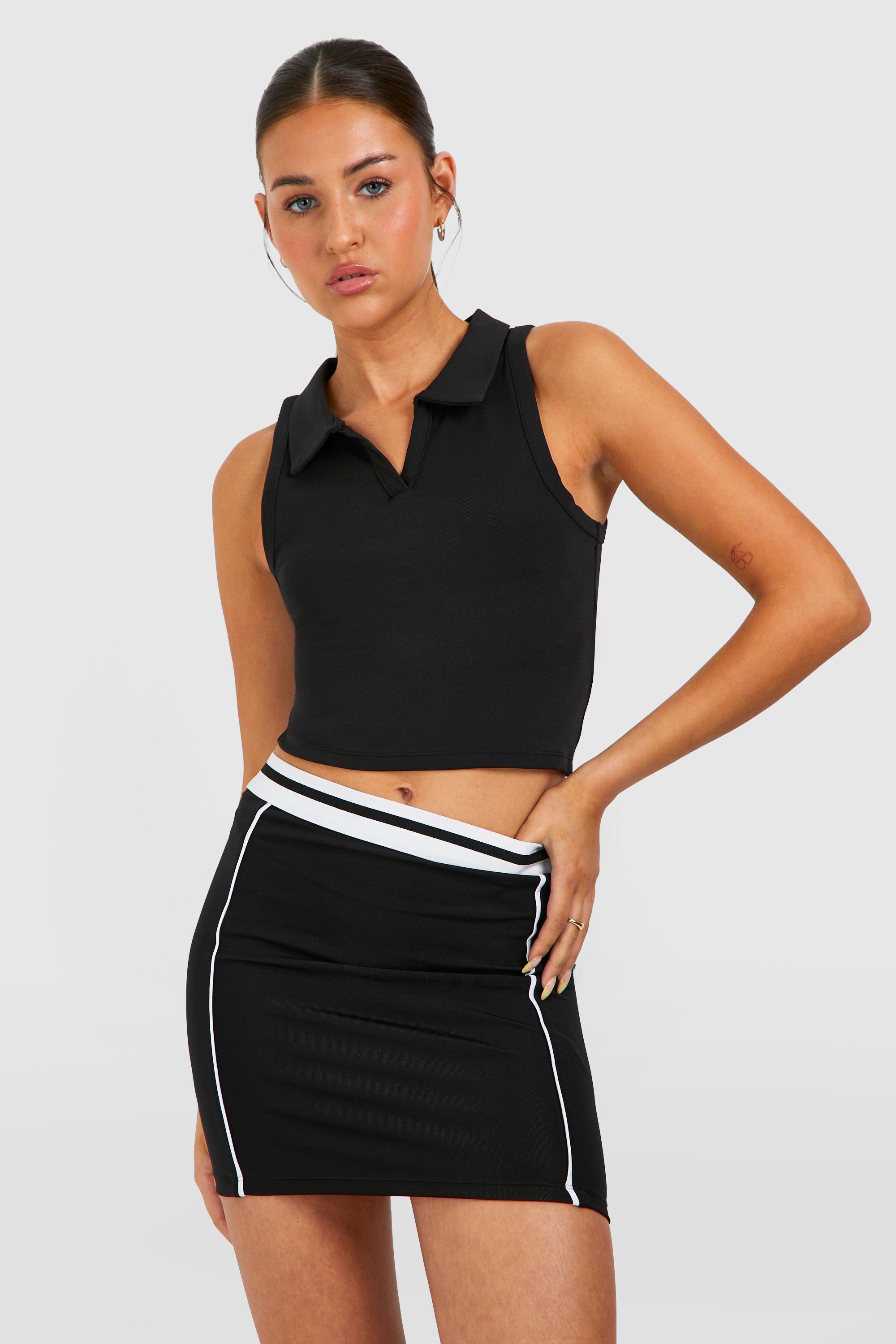 Image of Active Fabric Collared Sleeveless Crop Top, Nero