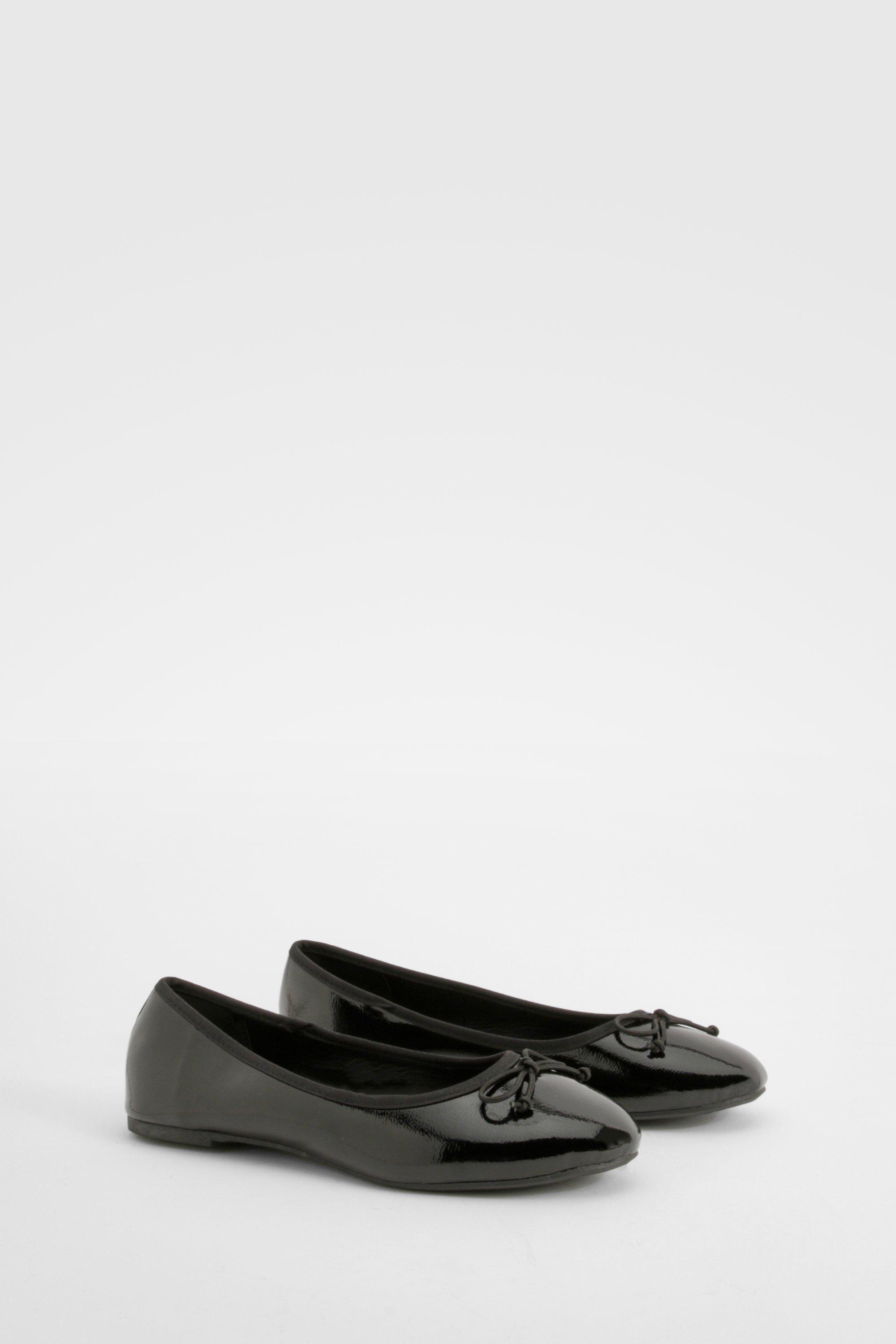 Image of Ballerine a calzata ampia effetto goffrato con fiocco, Nero
