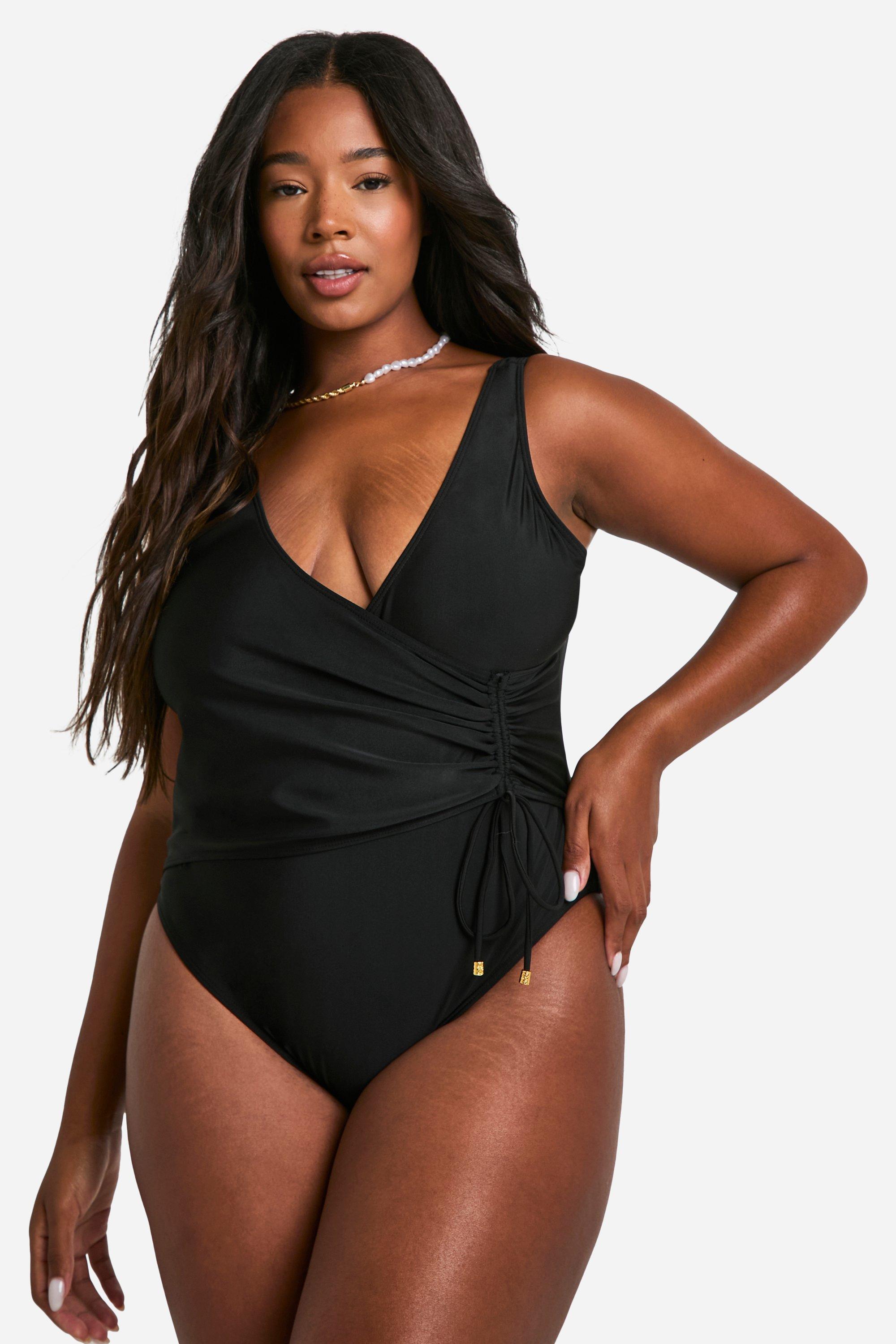 Image of Plus Tummy Control Ruched Side Swimsuit, Nero