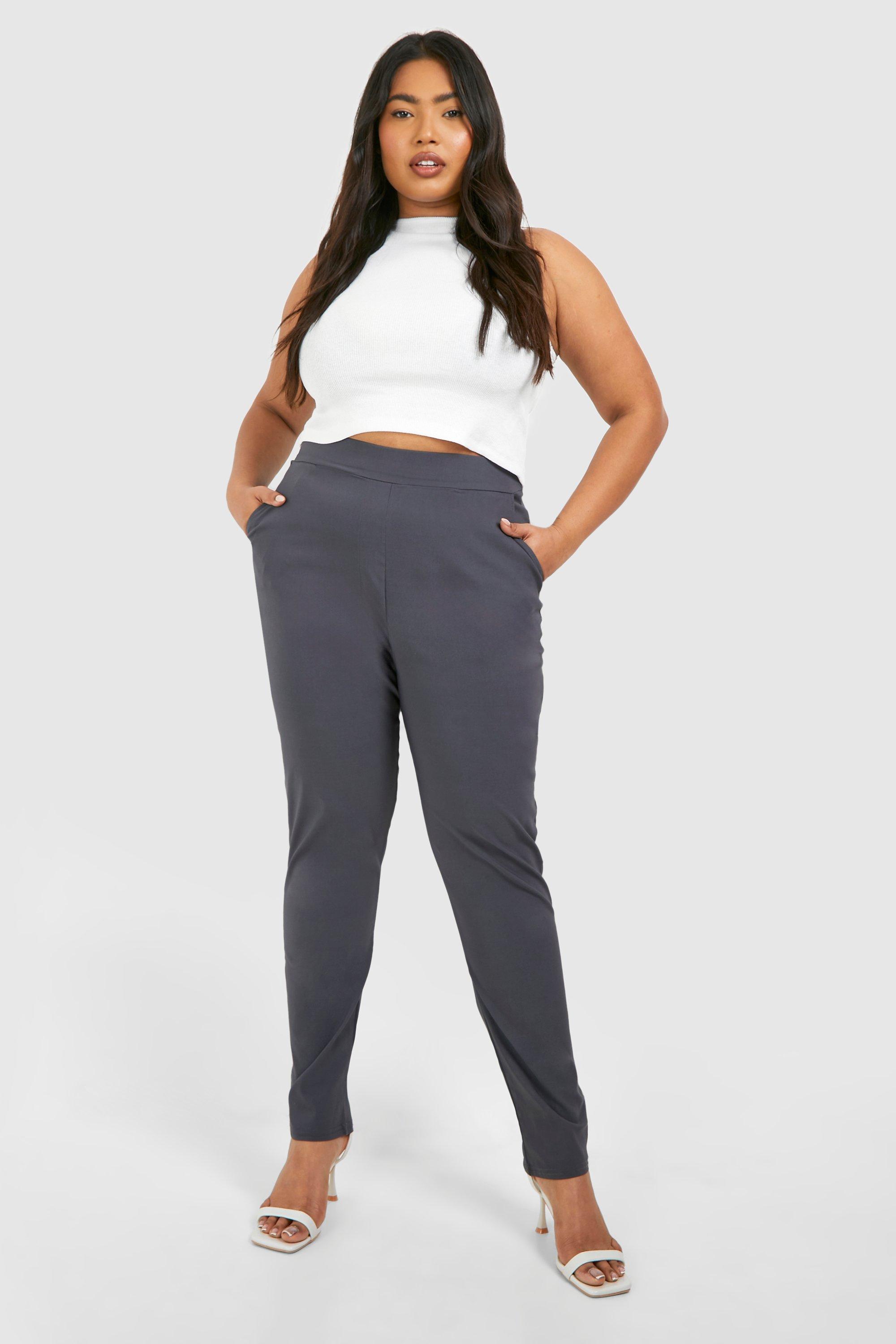 Image of Plus Super Stretch Bengaline Fitted Trousers, Grigio