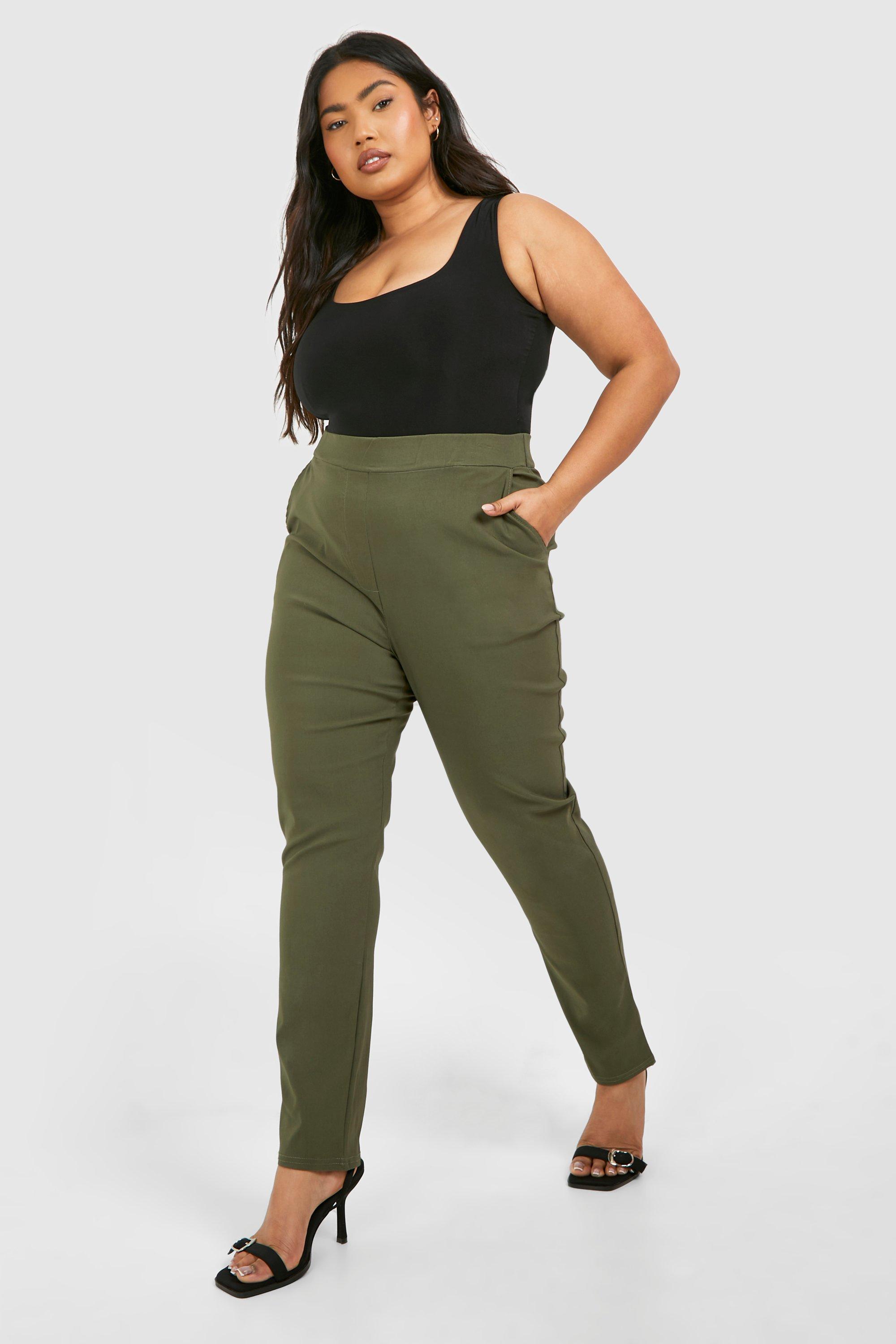 Image of Plus Super Stretch Bengaline Fitted Trousers, Verde