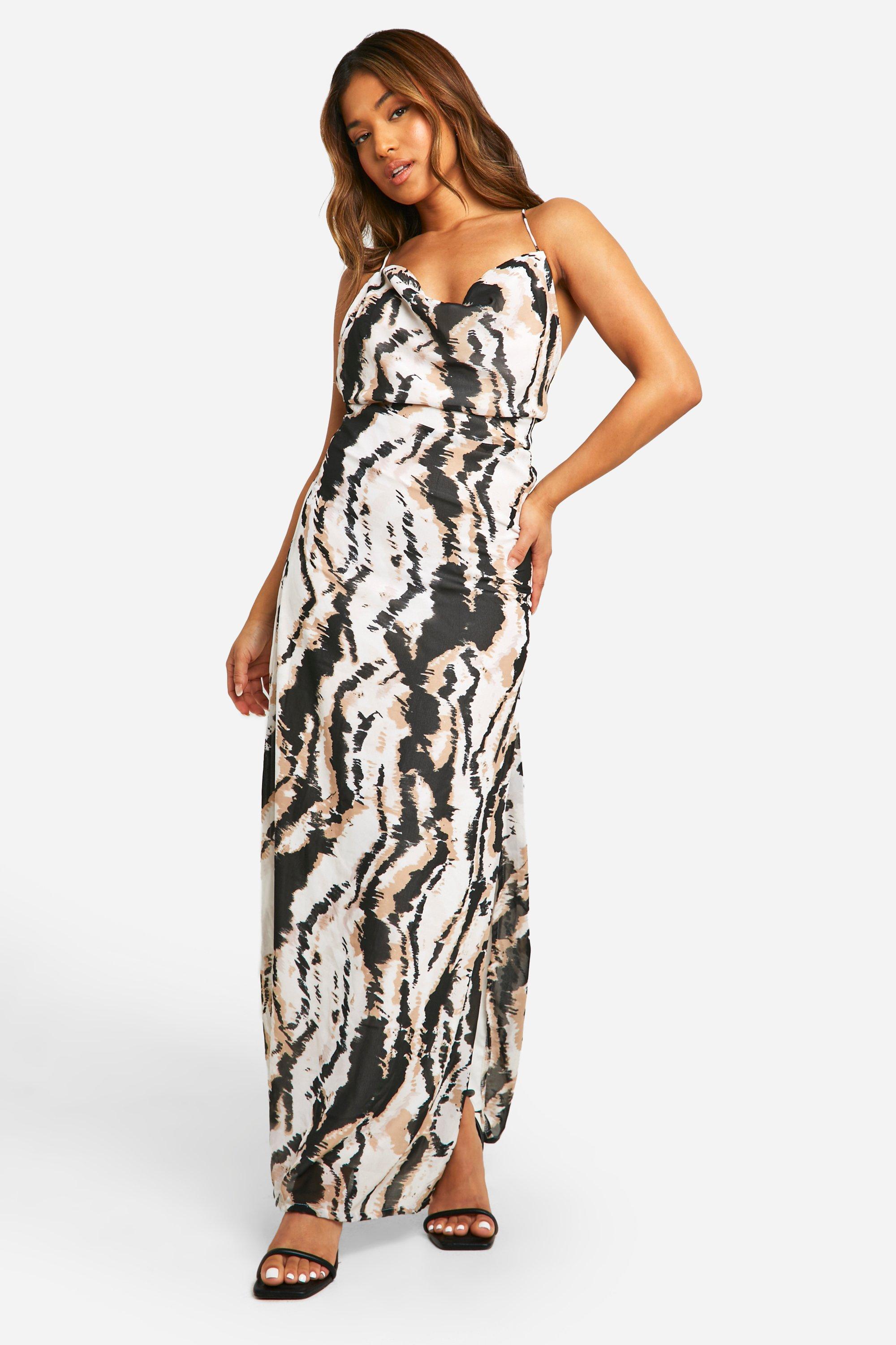 Image of Petite Abstract Chiffon Maxi Dress, Brown