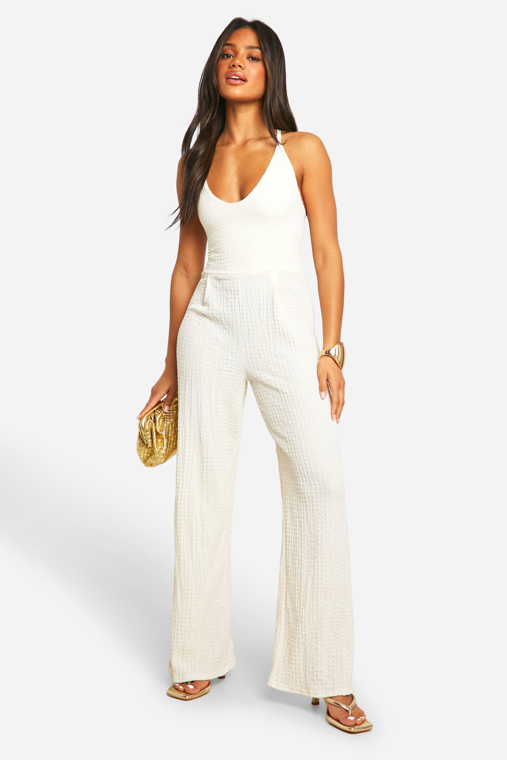 Image of Textured Tie Back Jumpsuit, Bianco