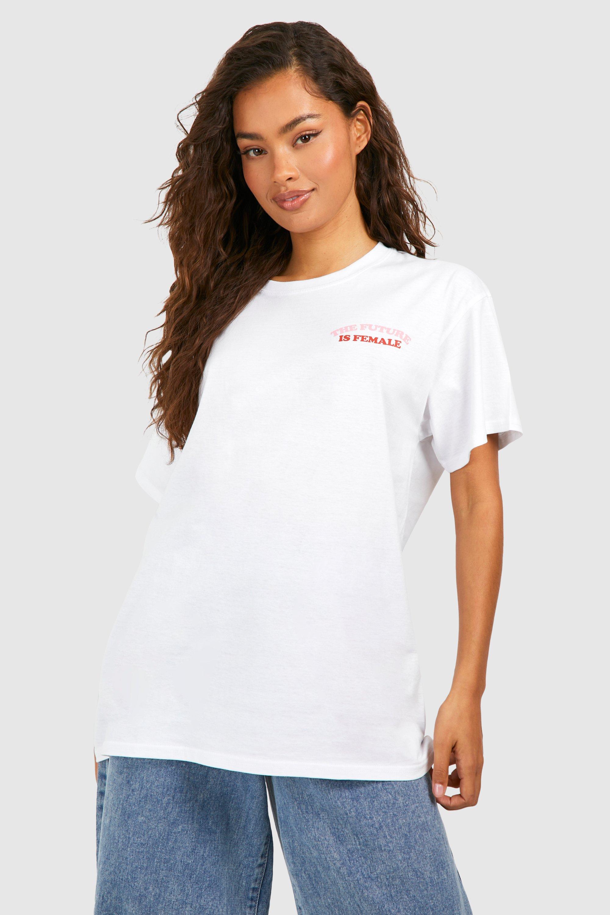 Image of Oversized The Future Is Female Pocket Print Cotton Tee, Bianco