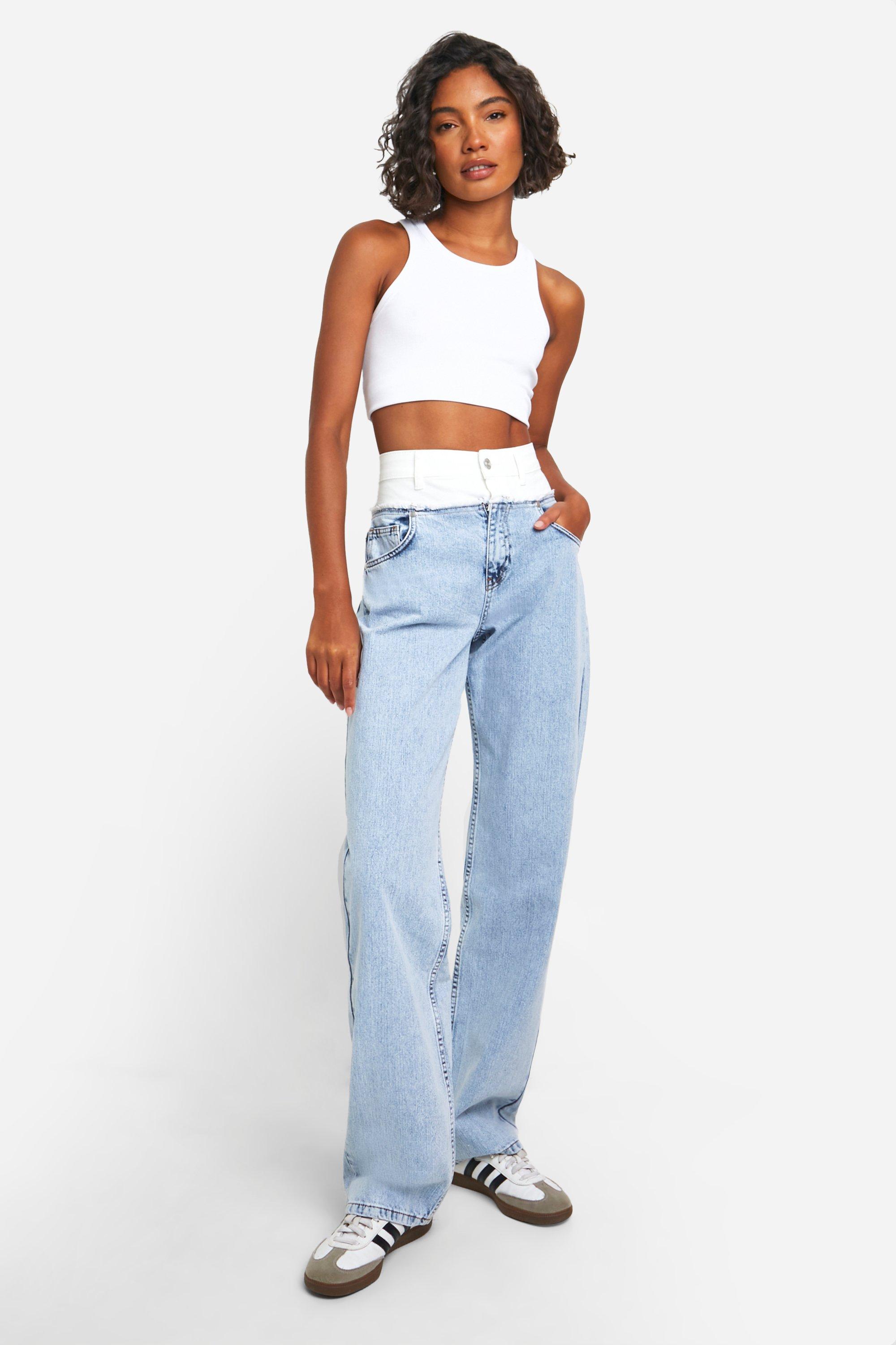 Image of Tall Contrast Waistband Srtaight Leg Jeans, Azzurro