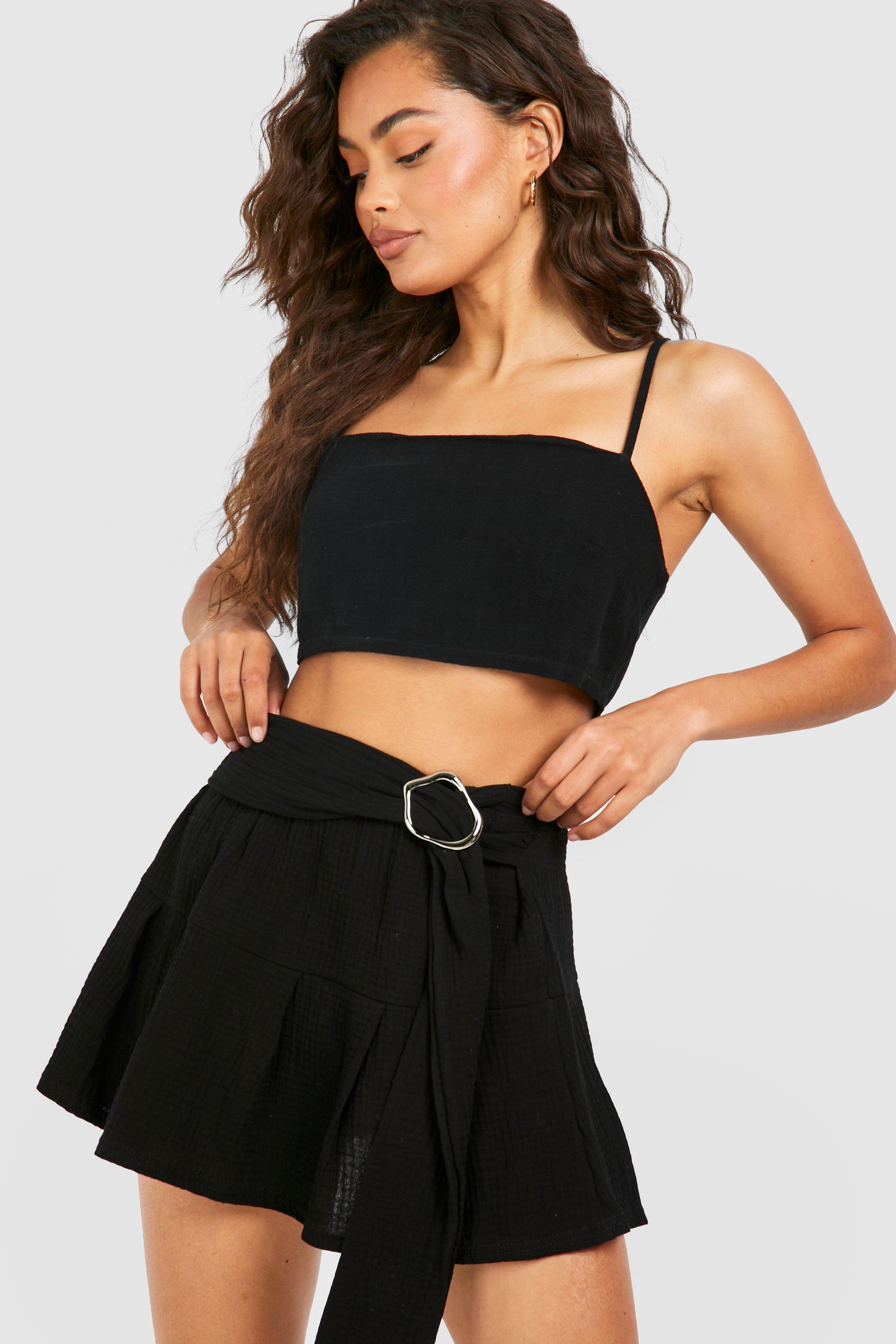 Boohoo Textured Belt Detail Mini Skirt, Black
