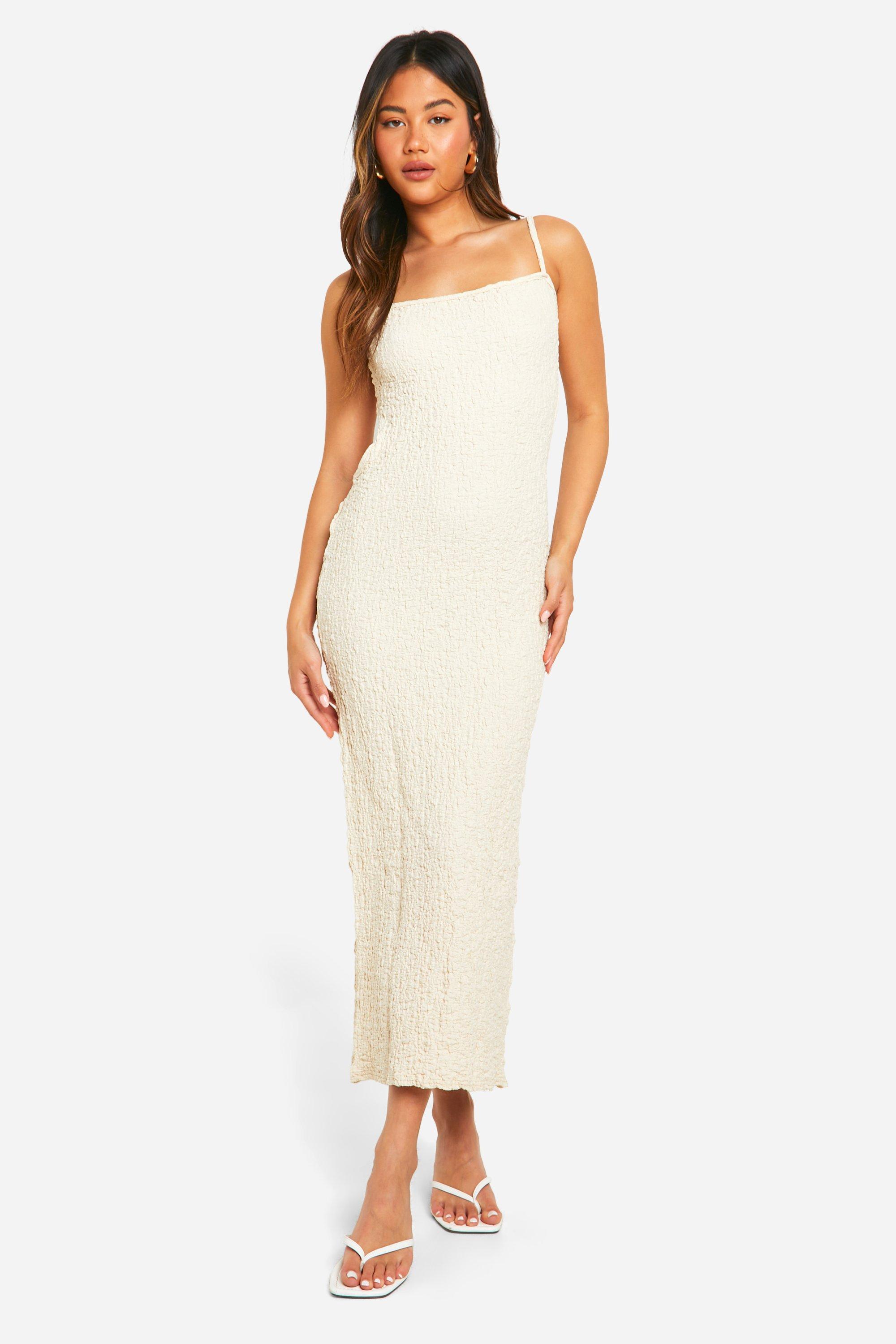 Boohoo Textured Cut Out Side Maxi Dress, White