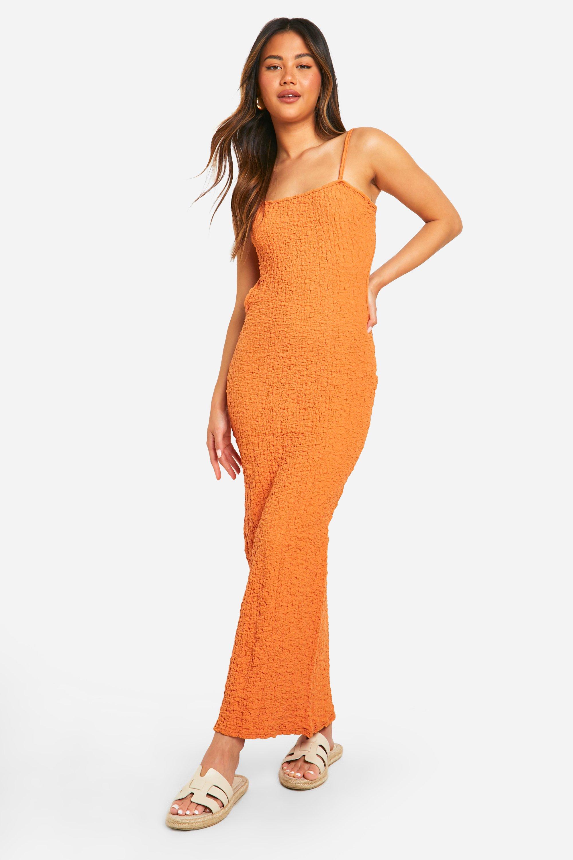 Boohoo Textured Cut Out Side Maxi Dress, Orange