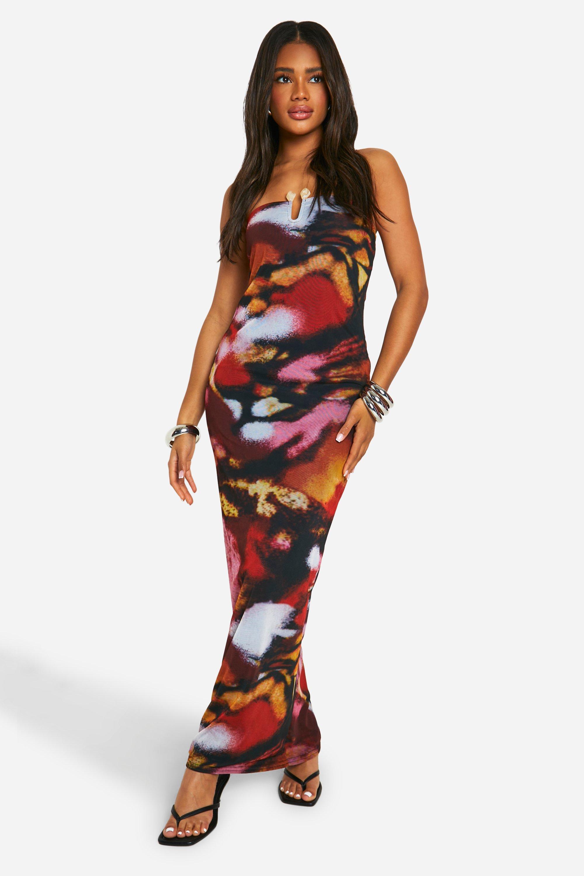 Boohoo Blur Print Strappy Back Midaxi Dress, Multi
