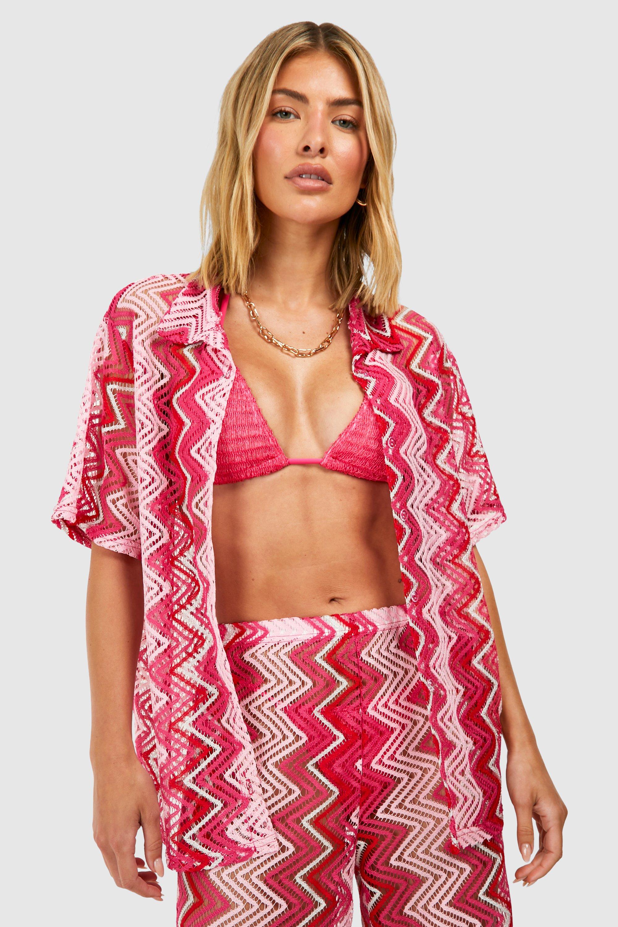 Image of Zig Zag Knit Beach Shirt, Pink