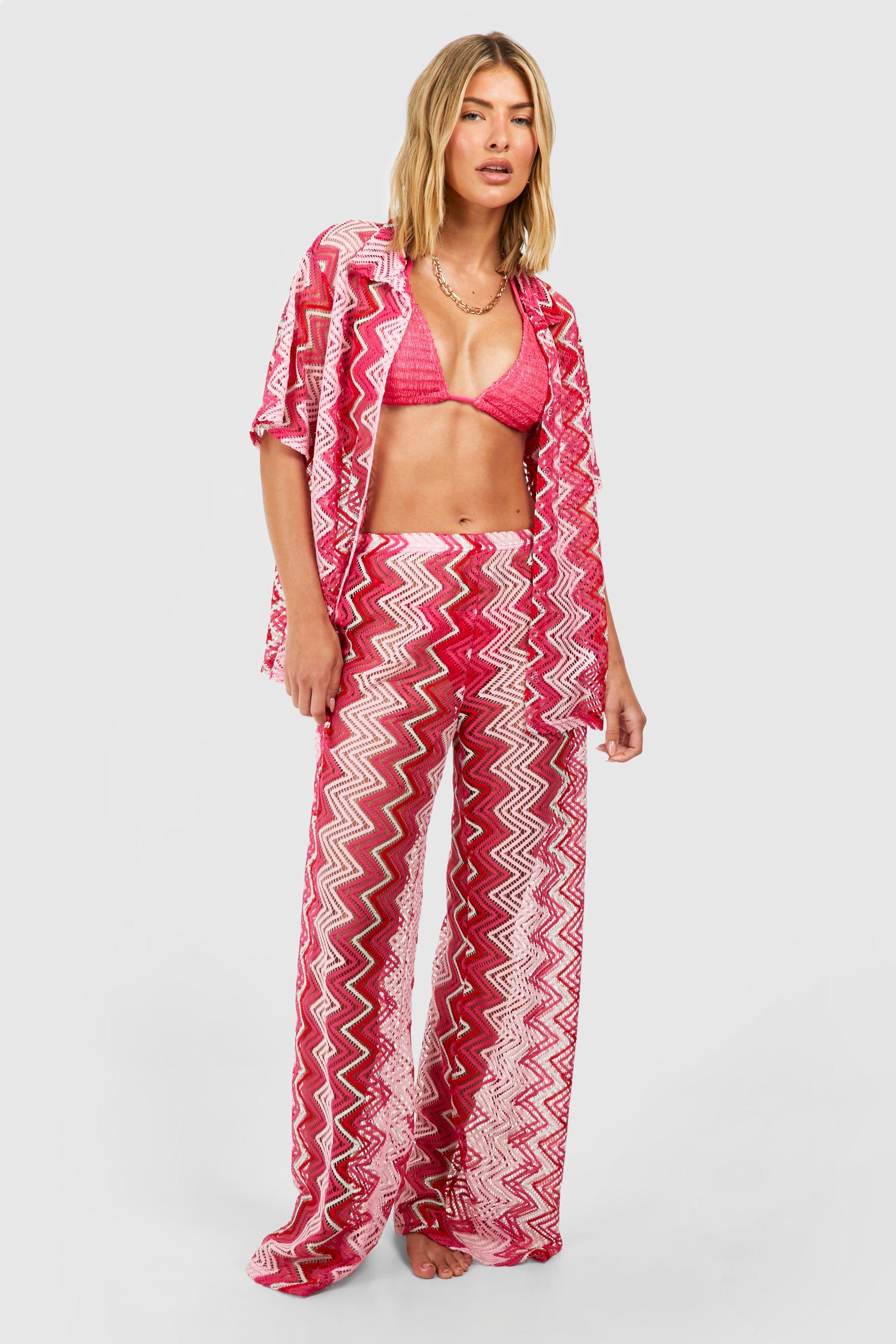 Image of Zig Zag Knit Beach Trousers, Pink