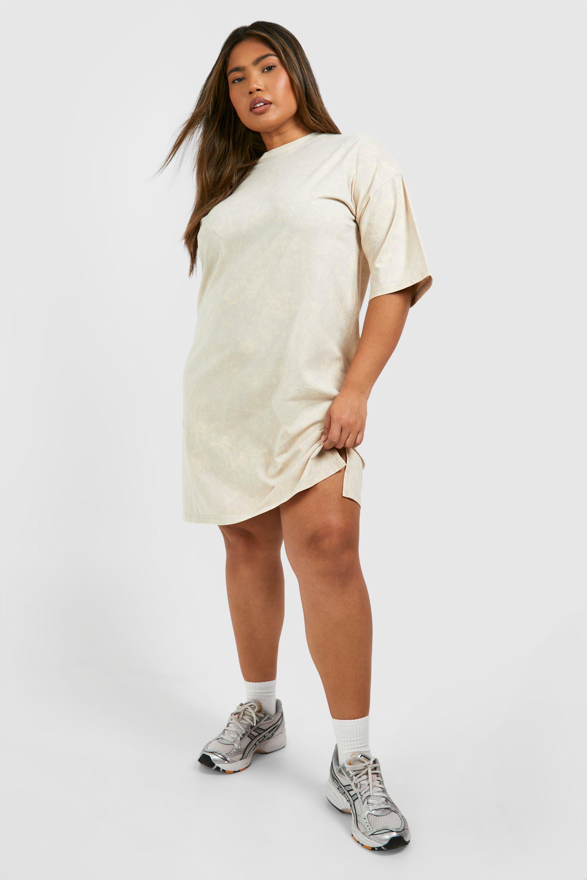 Image of Plus Acid Wash Oversized T-shirt Dress, Grigio