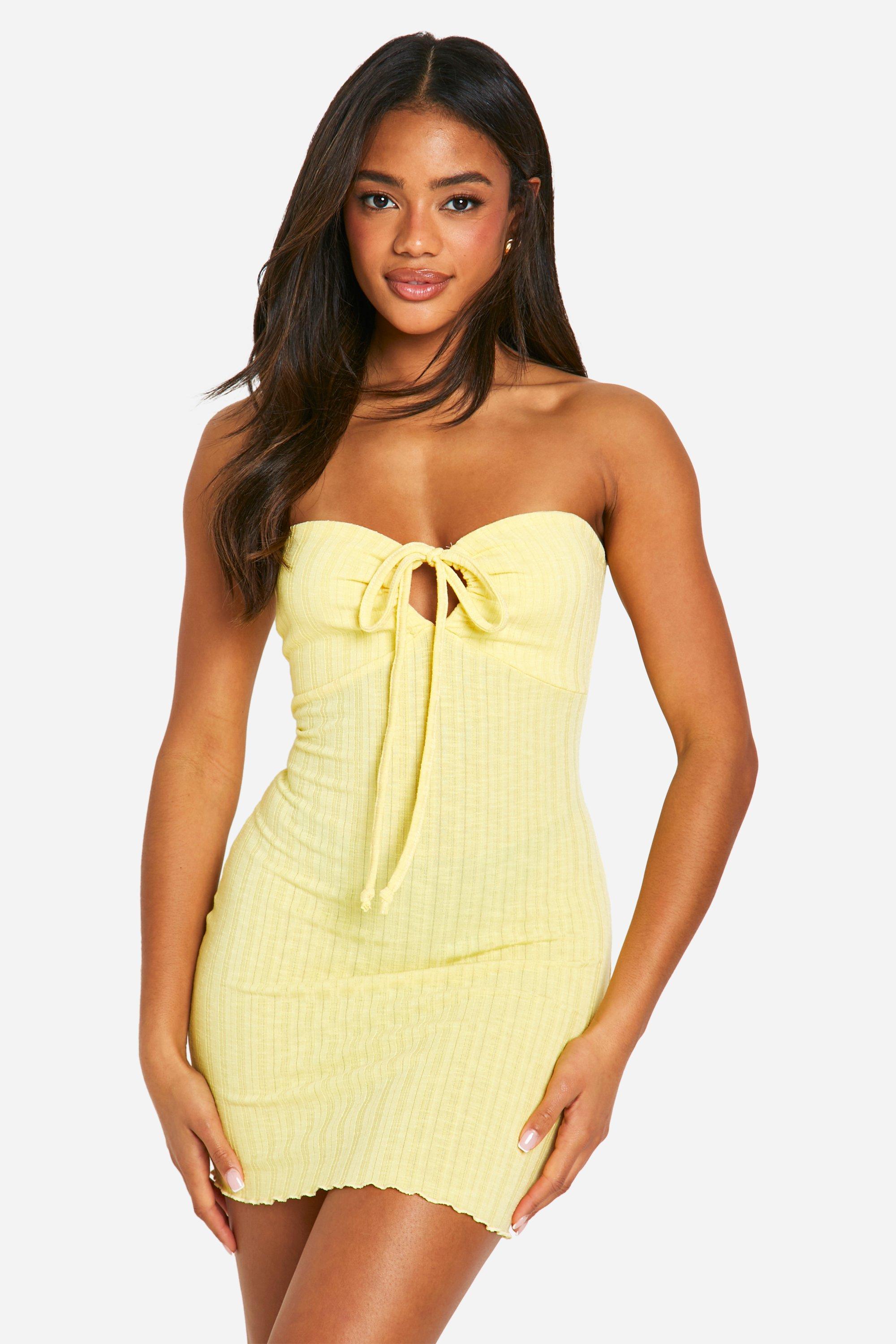 Boohoo Wide Rib Bandeau Mini Dress, Lemon
