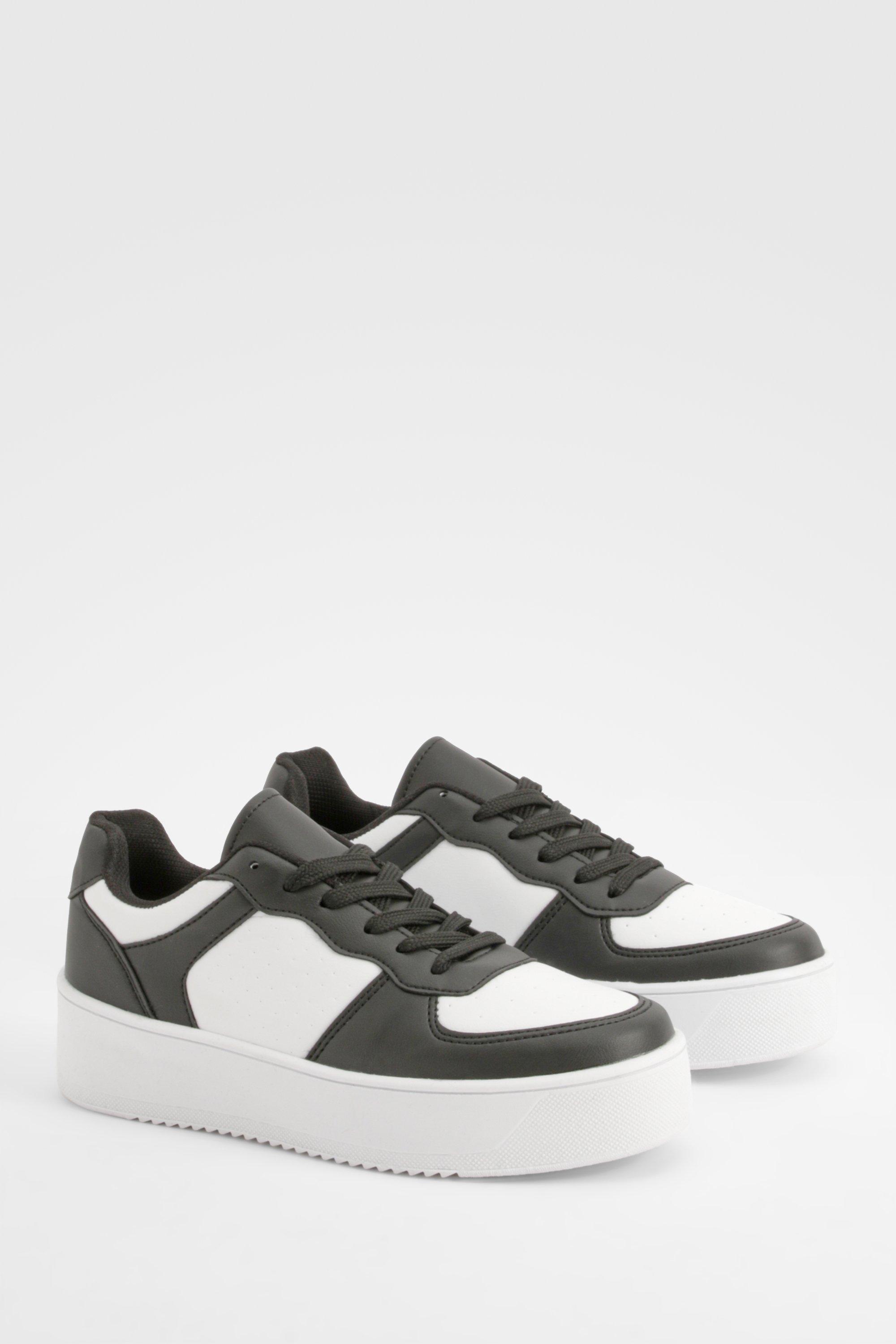Image of Chunky Platform Sole Contrast Panel Trainers, Nero