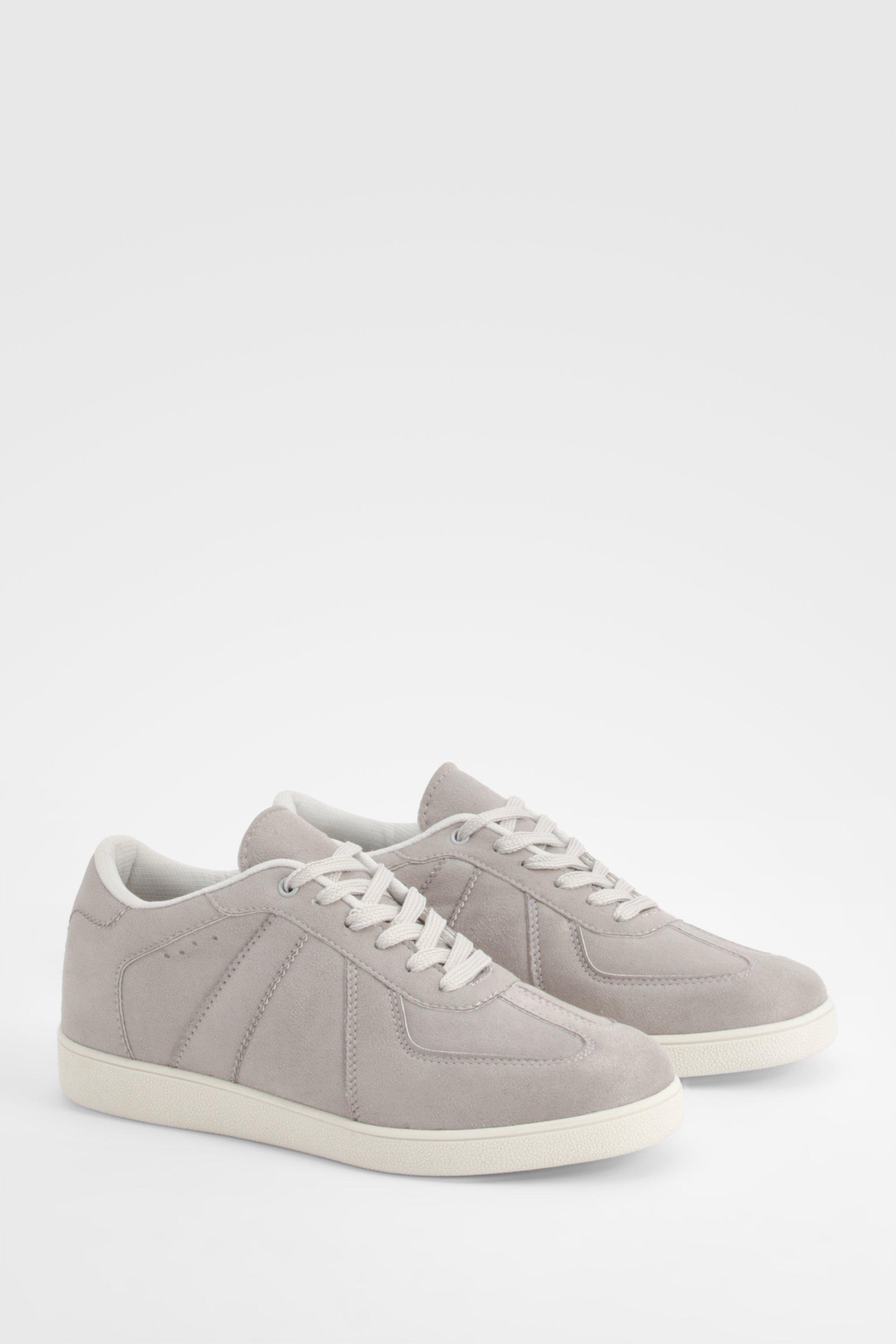 Image of Faux Suede Panel Flat Trainers, Grigio