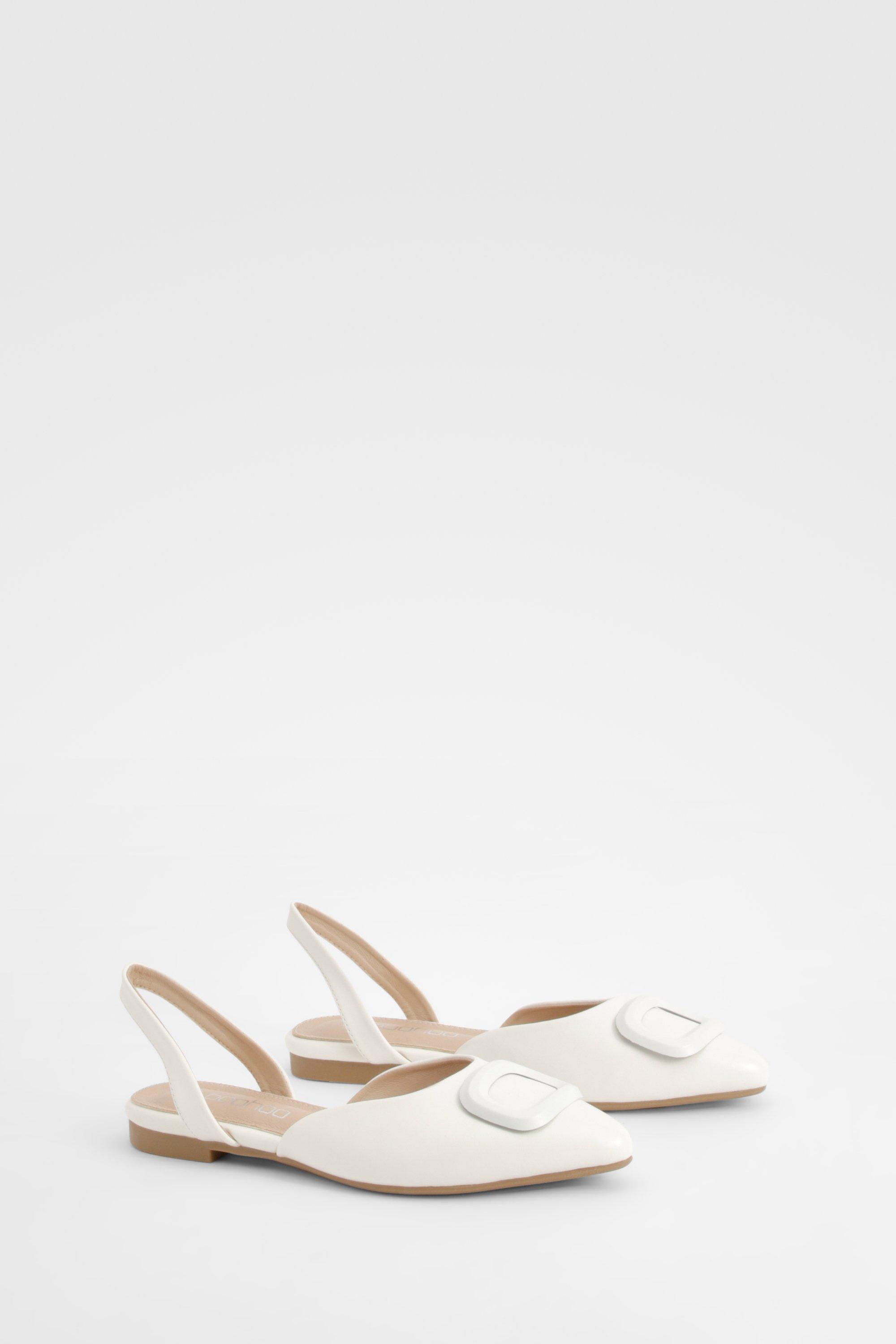 Boohoo Platte Schoenen Met Hielbandjes En Puntneus, White