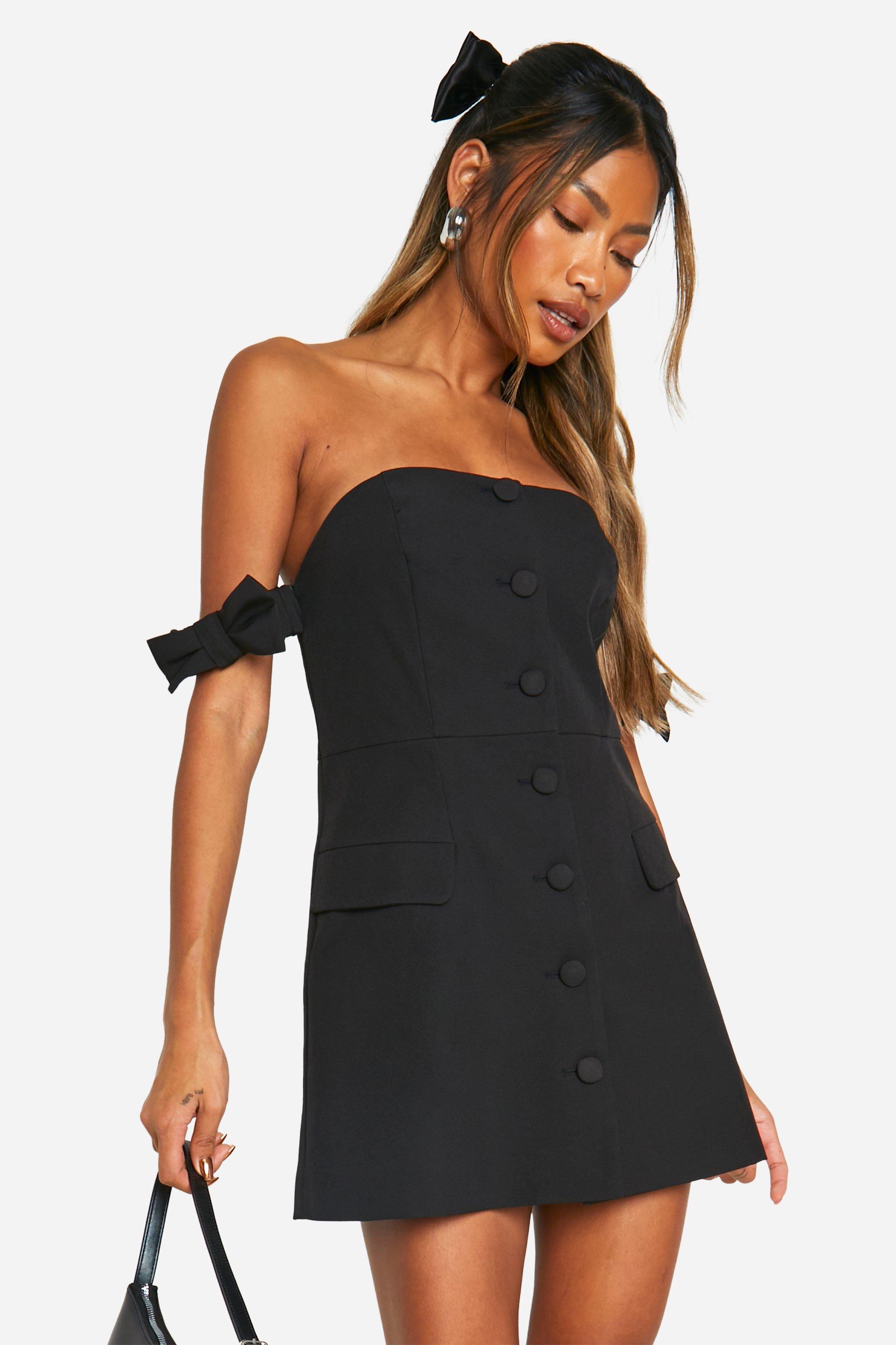 Boohoo Bow Bardot Tailored Mini Dress, Black