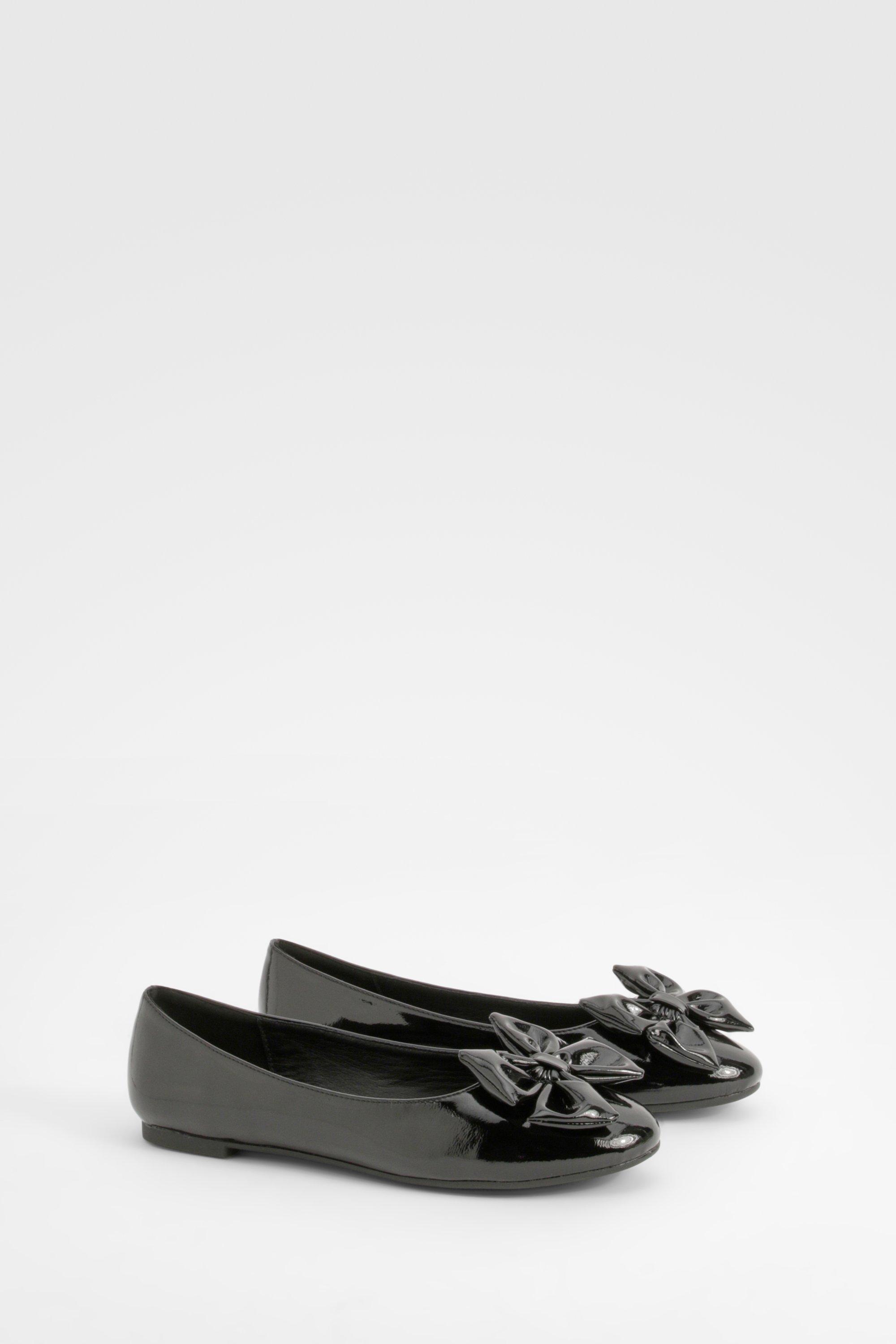 Image of Ballerine a punta rotonda in vernice con fiocco, Nero