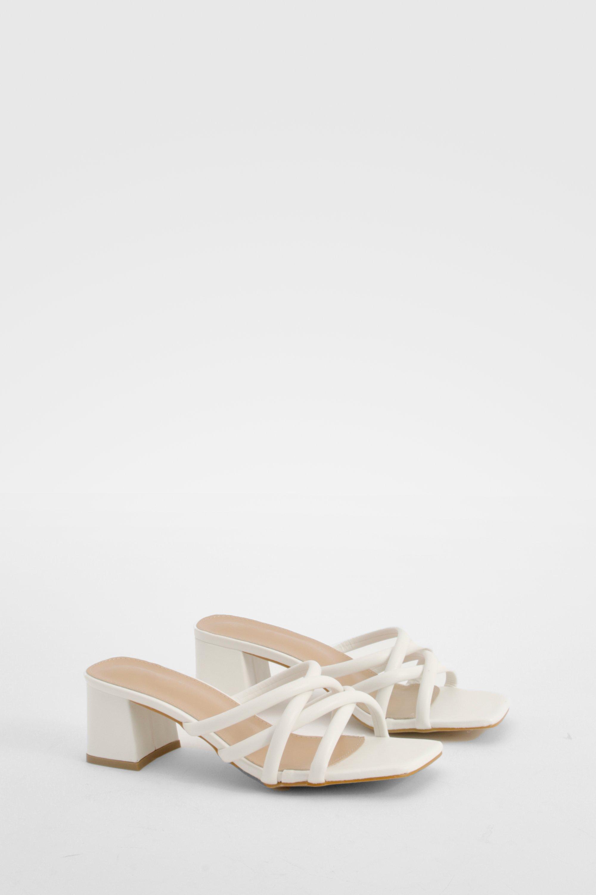 Image of Strappy Block Heeled Mules, Bianco