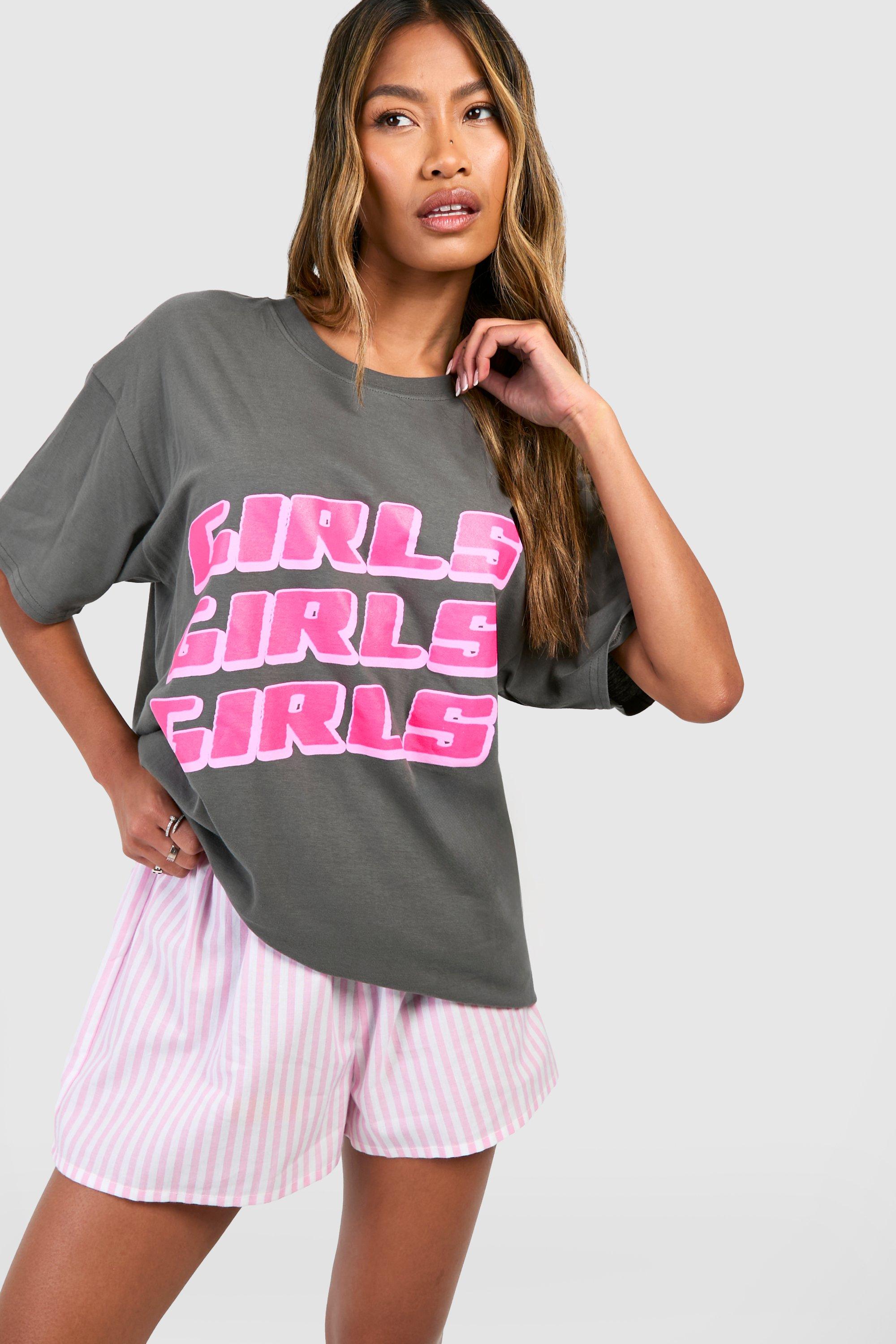 Image of Girls Printed Oversized T-shirt, Grigio