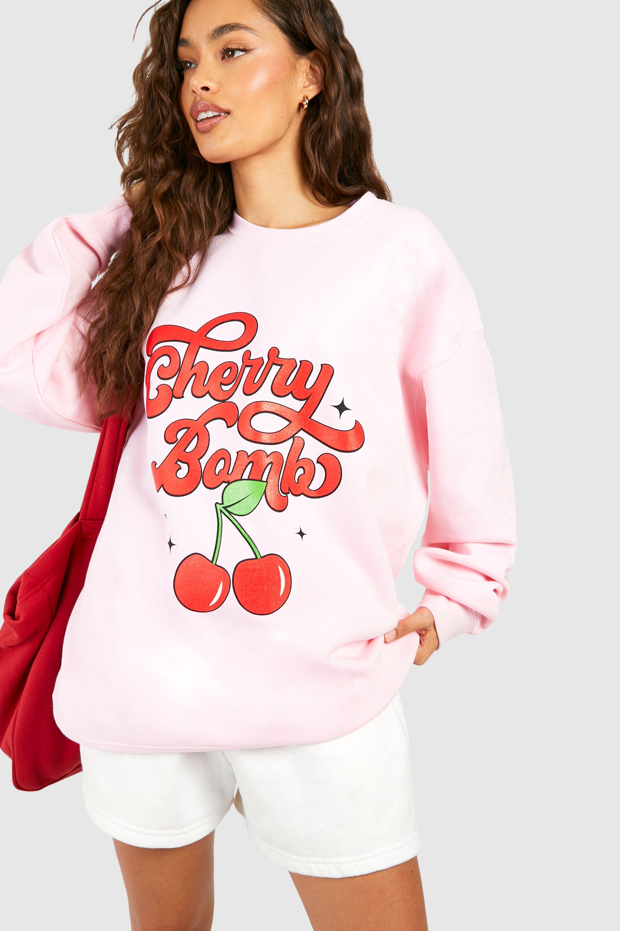 Cherry Bomb Slogan Printed Oversized Sweatshirt - Pink - L