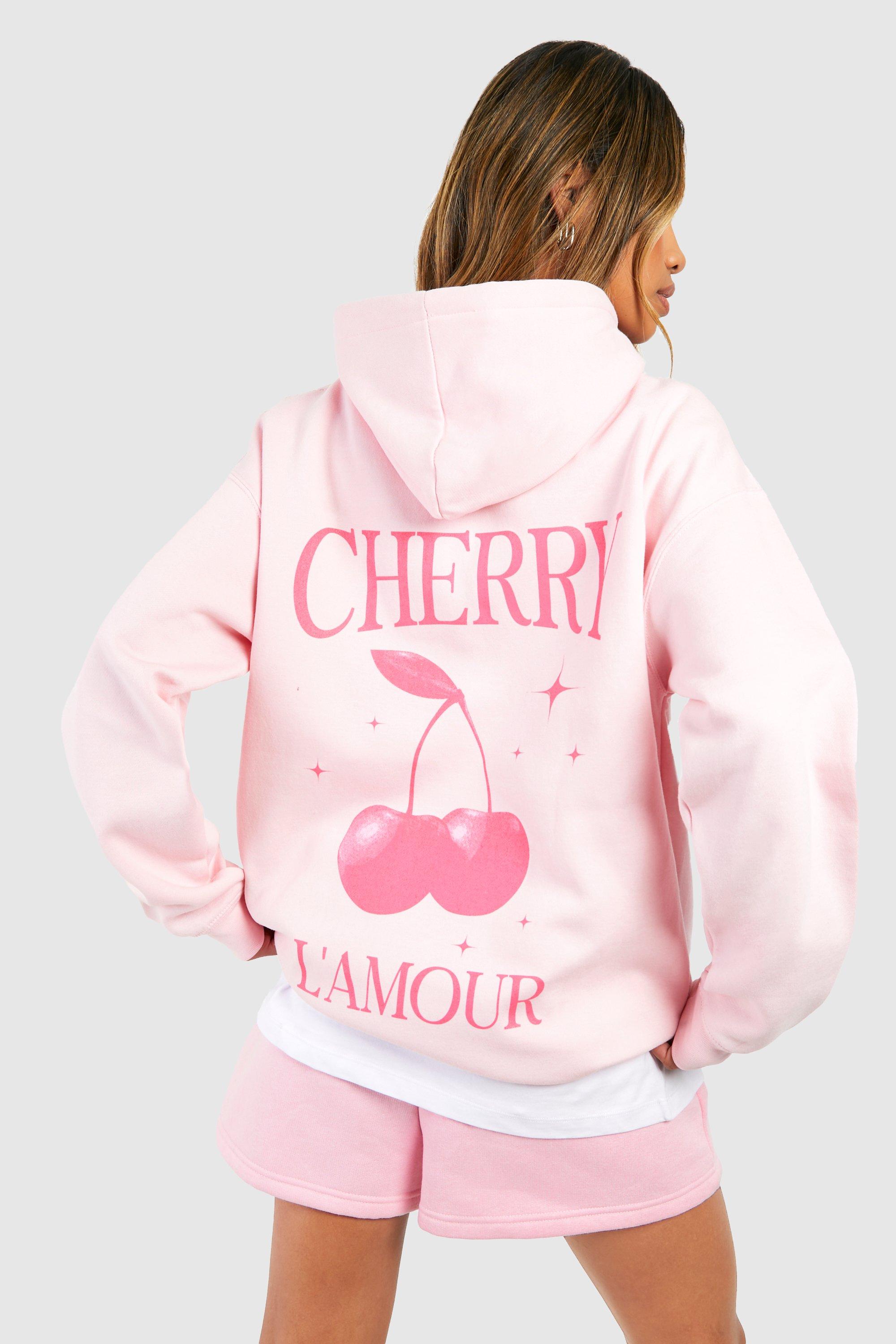 Image of Cherry L'amour Back Print Oversized Hoodie, Azzurro