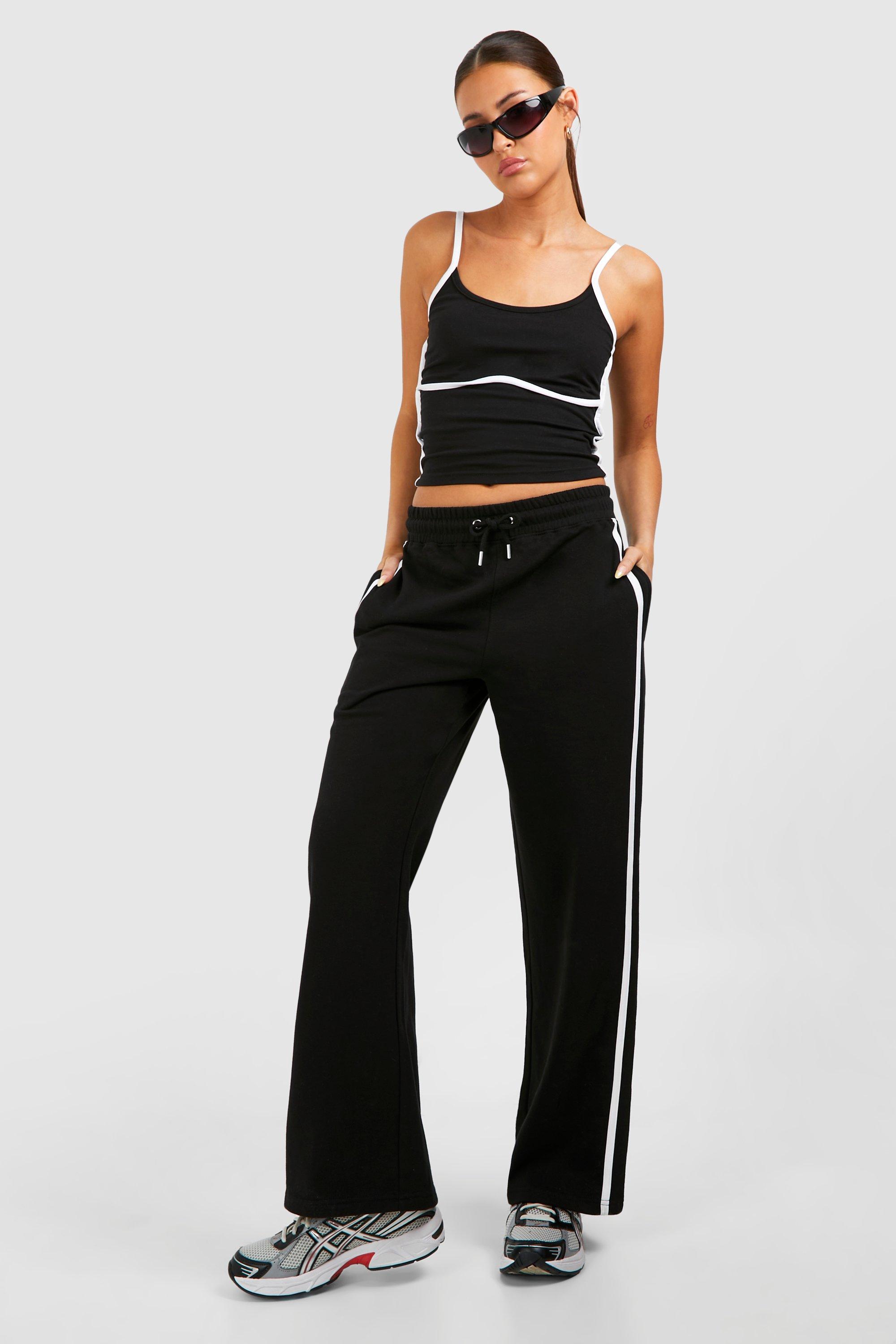 Image of Piping Detail Vest Top And Straight Leg Jogger Set, Nero