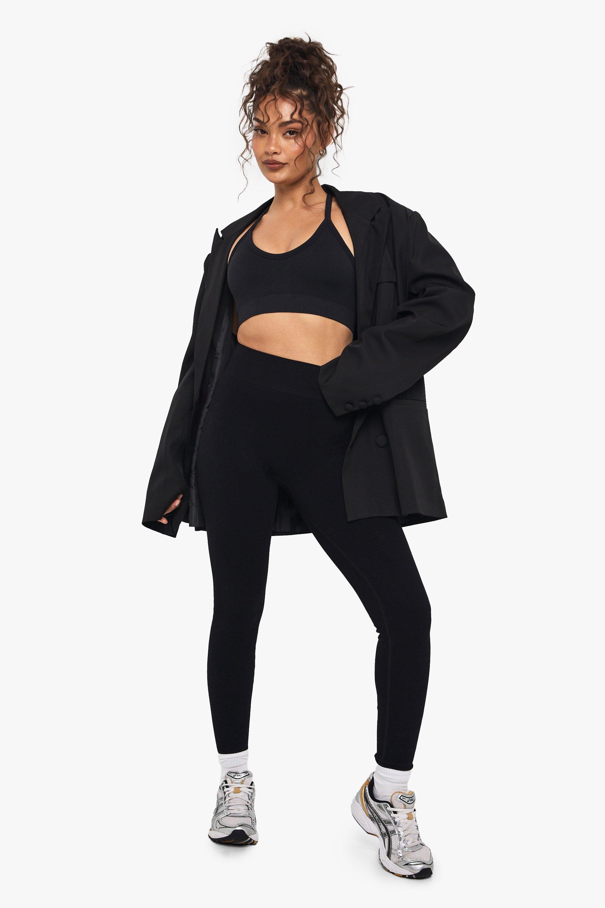 Image of Legging modellanti a coste senza cuciture, Nero