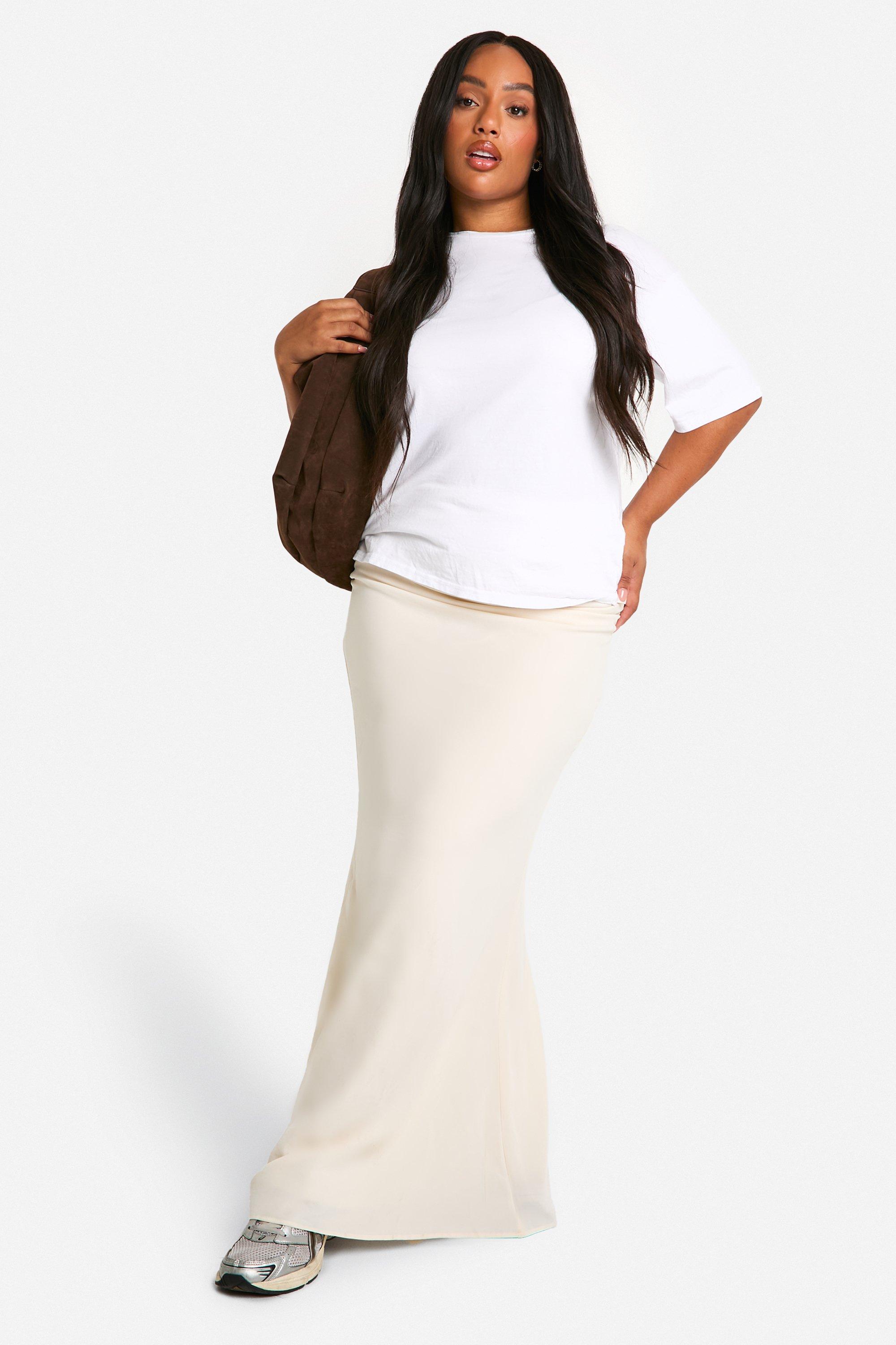 Boohoo Plus Chiffon Maxi Rok Met Kanten Zoom, Cream