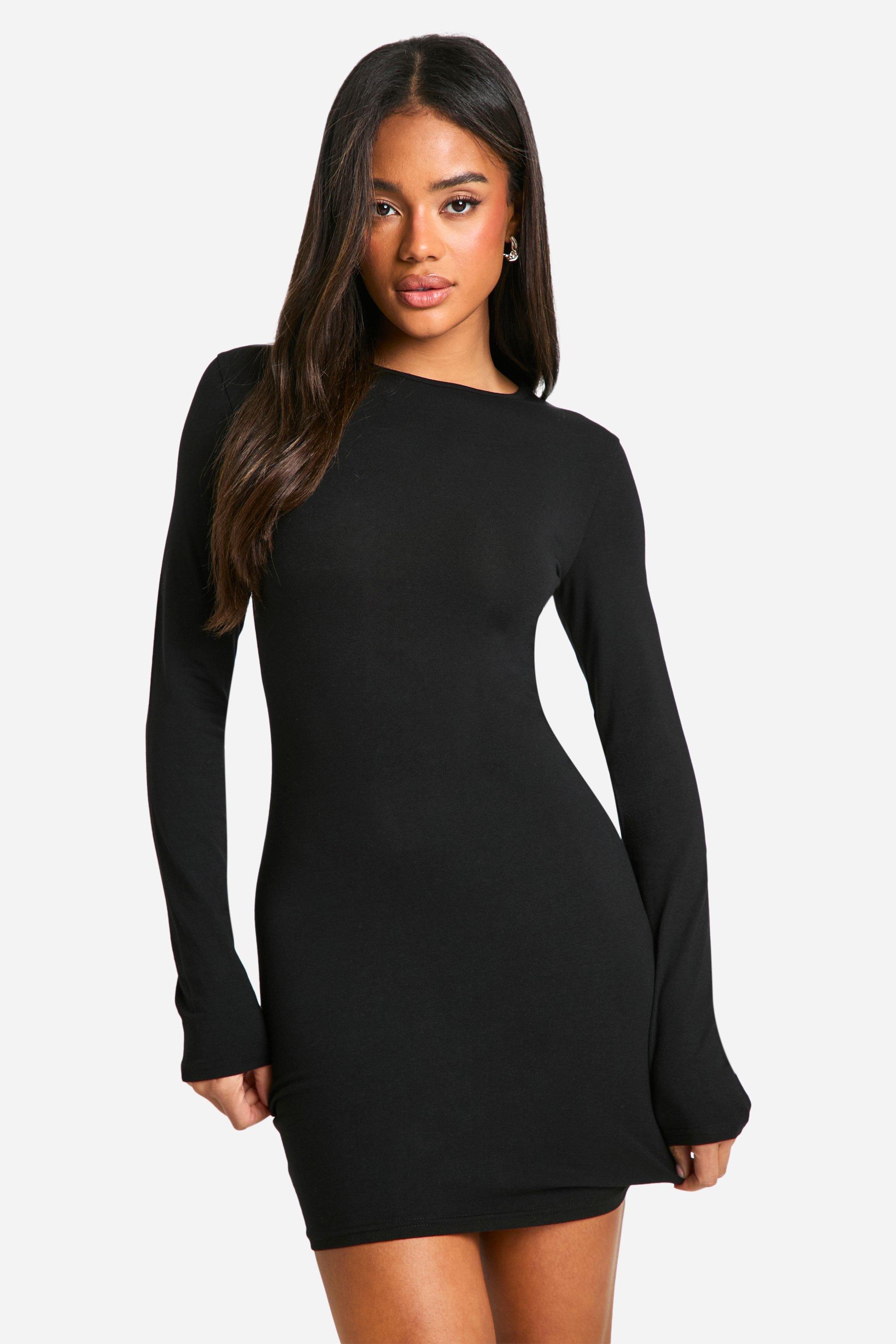 Boohoo Basic Cotton Long Sleeve Bodycon Mini Dress, Black