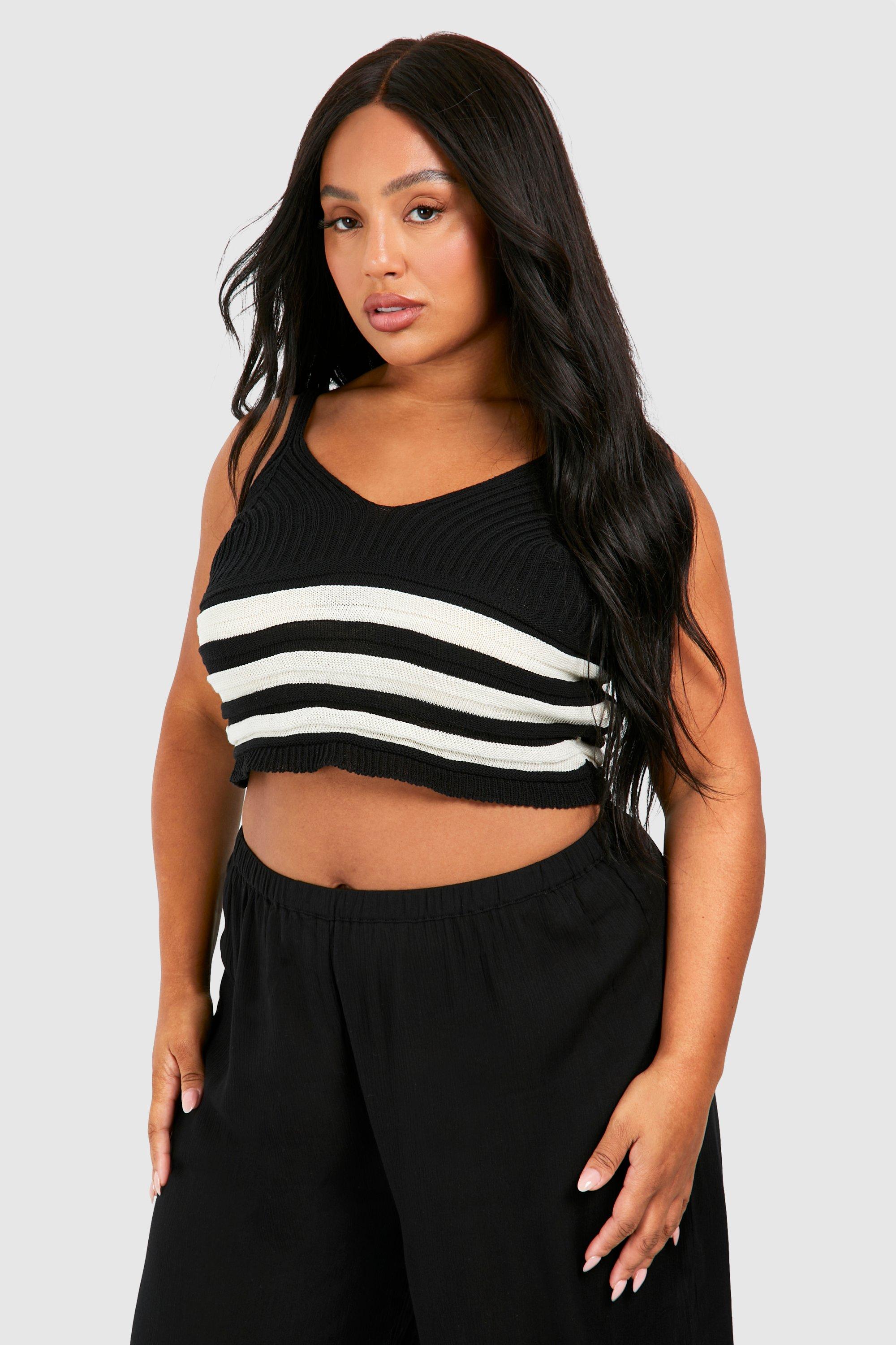 Image of Plus Stripped Strappy Top, Nero
