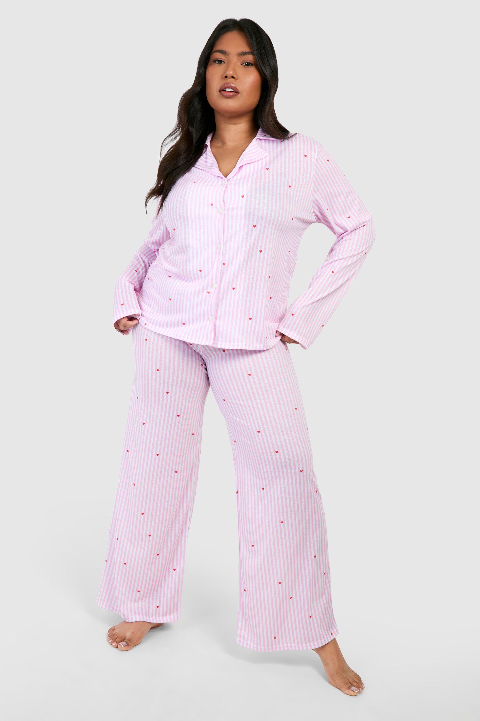 Womens Plus Love Heart Pinstripe Pj Trouser - Pink - 26, Pink