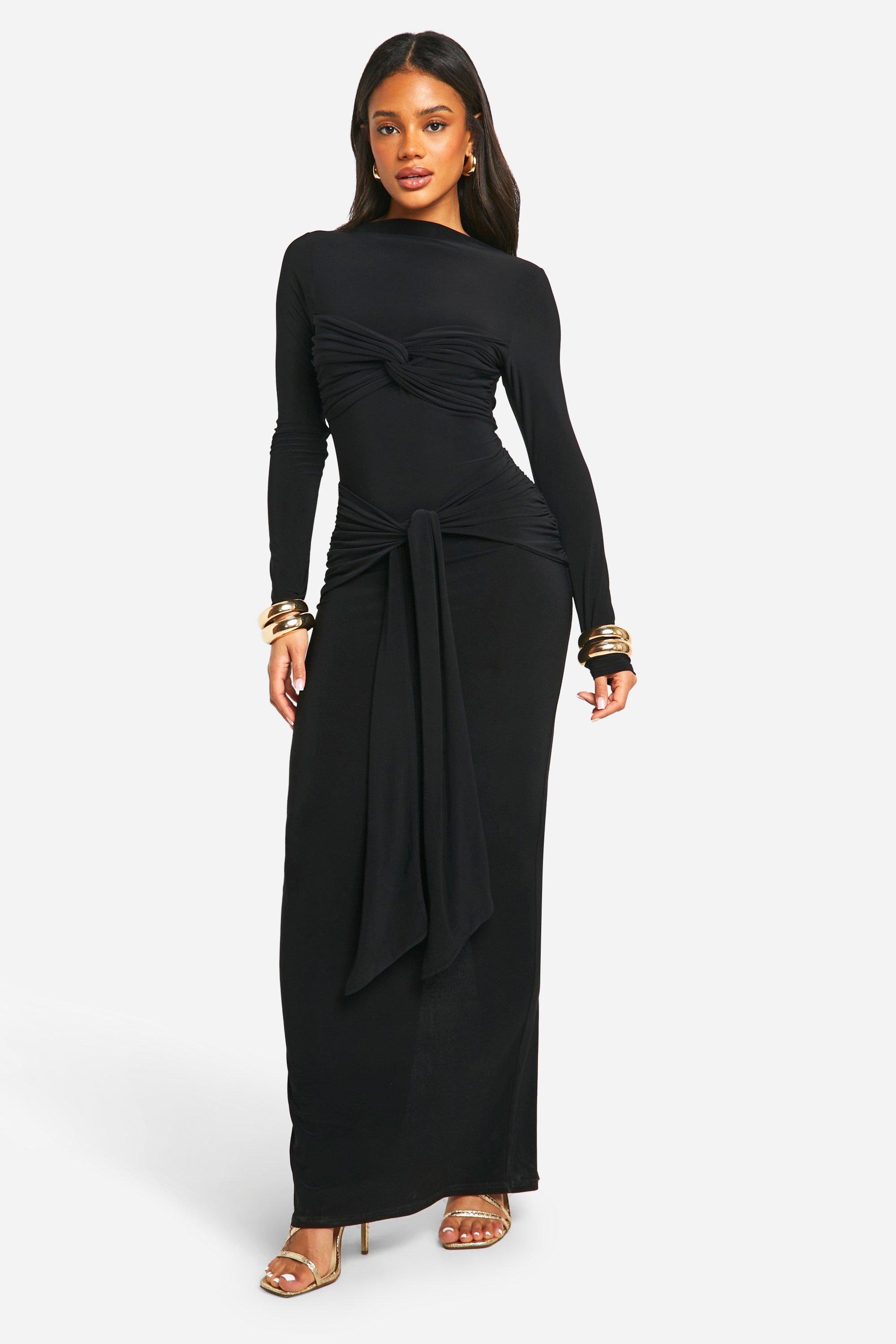 Boohoo Ruched Twist Detail Maxi Dress, Black