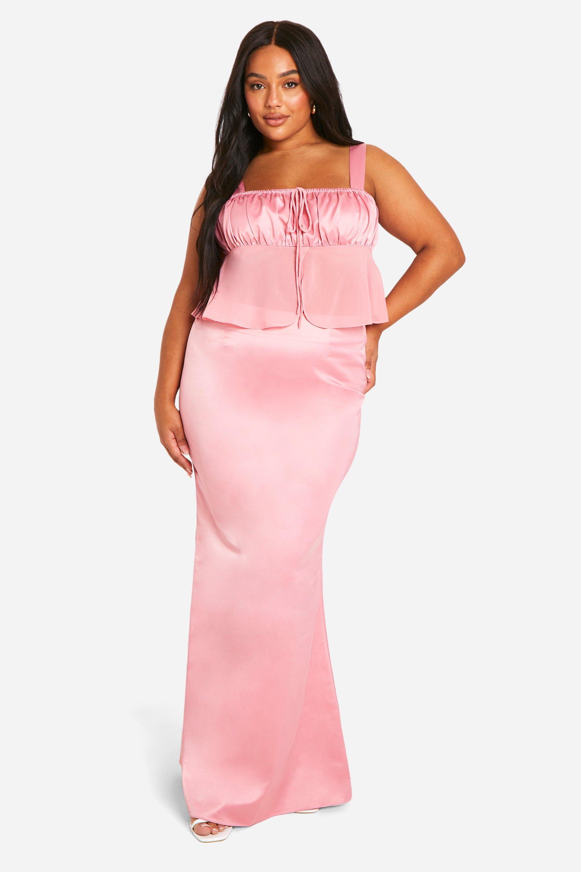 Boohoo Plus Satijnen Maxi Rok, Baby Pink