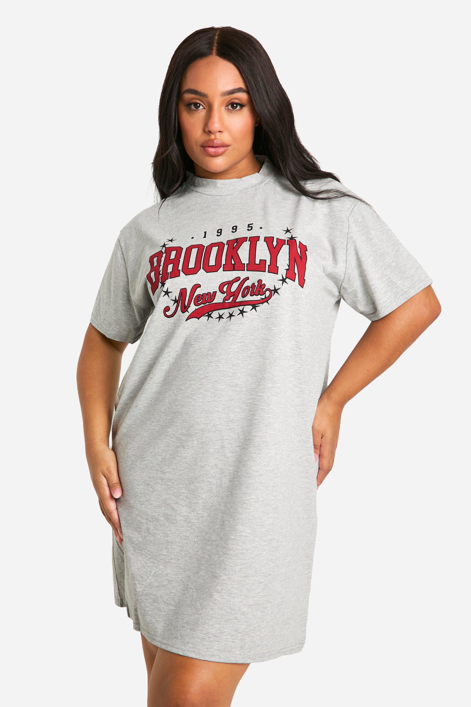 Image of Plus Brooklyn Printed T-shirt Dress, Grigio