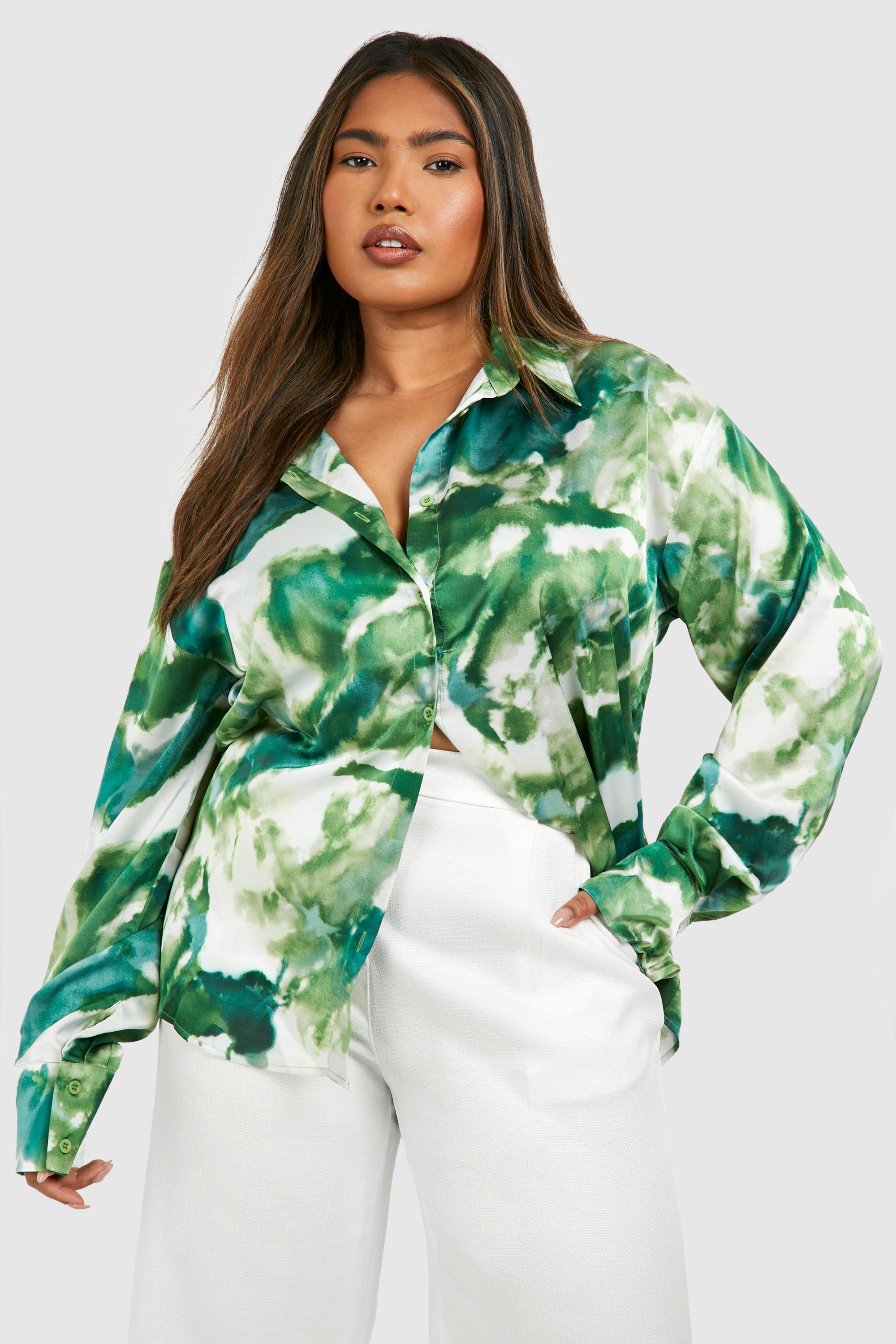 Image of Plus Green Abstract Oversized Shirt, Verde