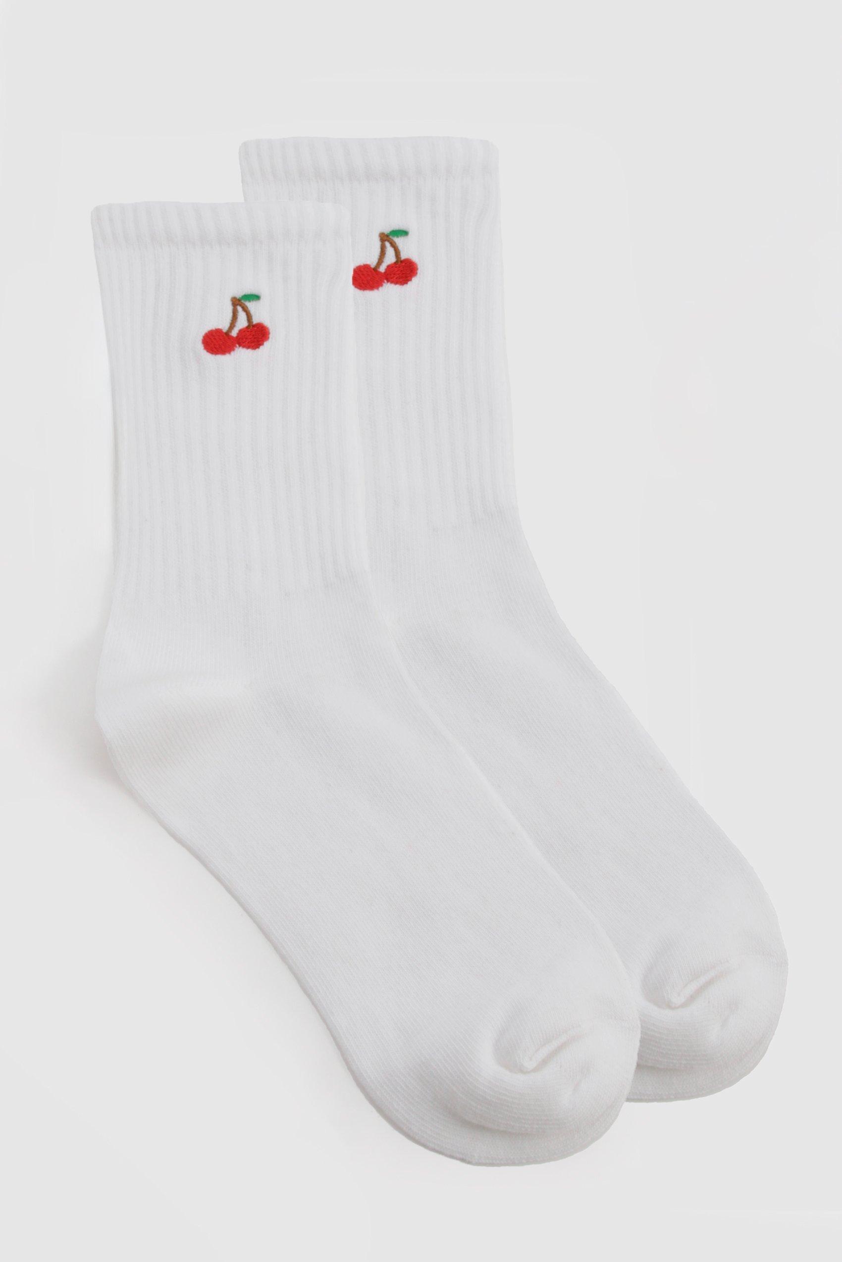 Image of Embroidered Cherry Socks, Bianco