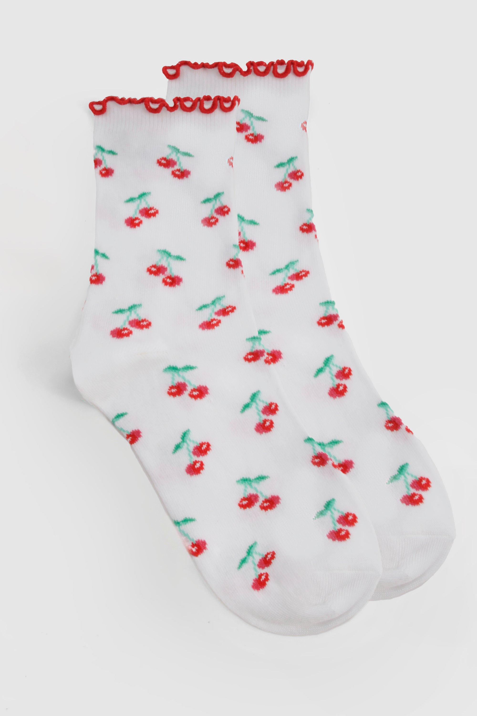 Image of Cherry Printed Socks, Bianco