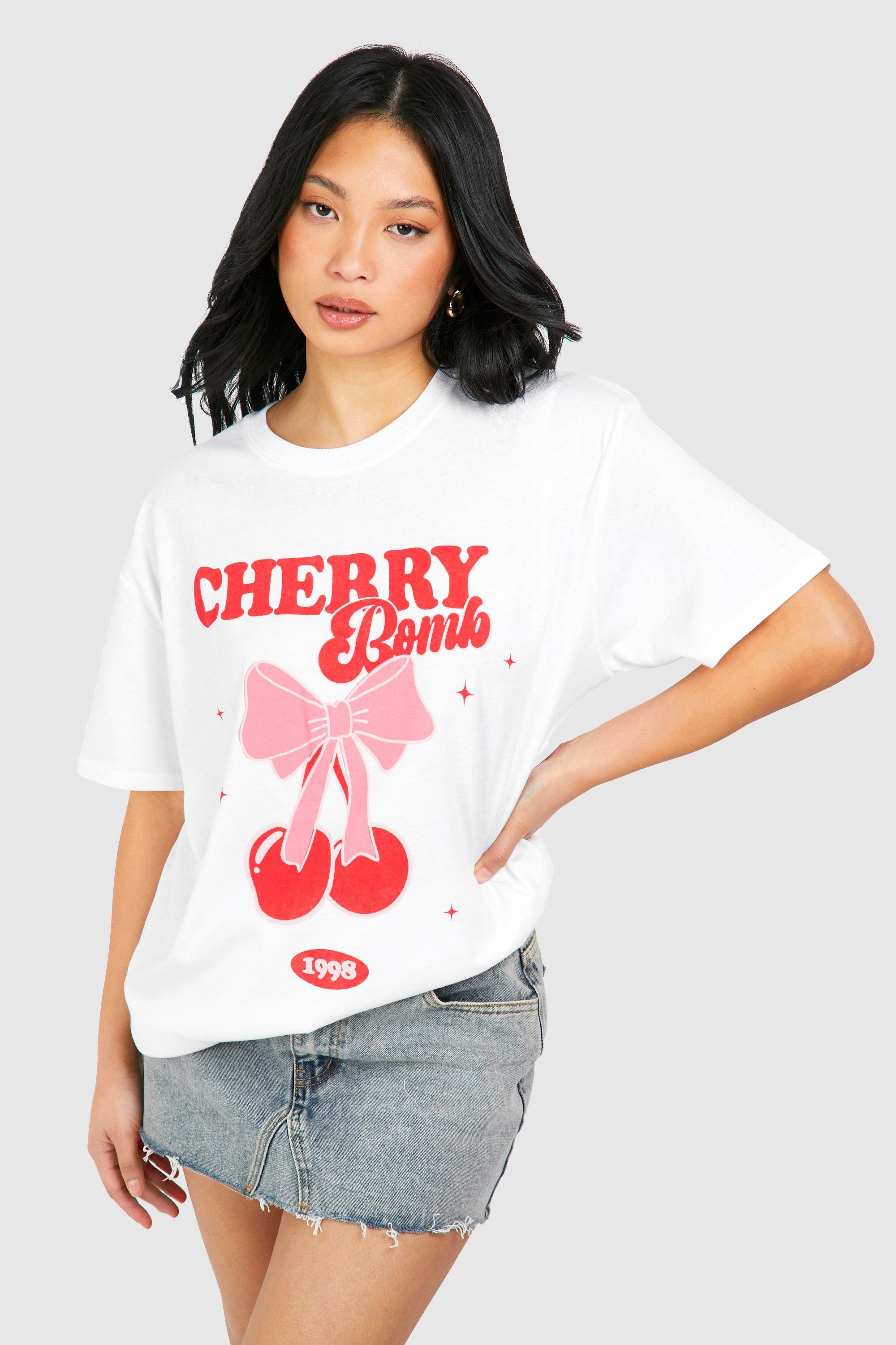Image of Petite Cherry Bomb Oversized Tee, Bianco