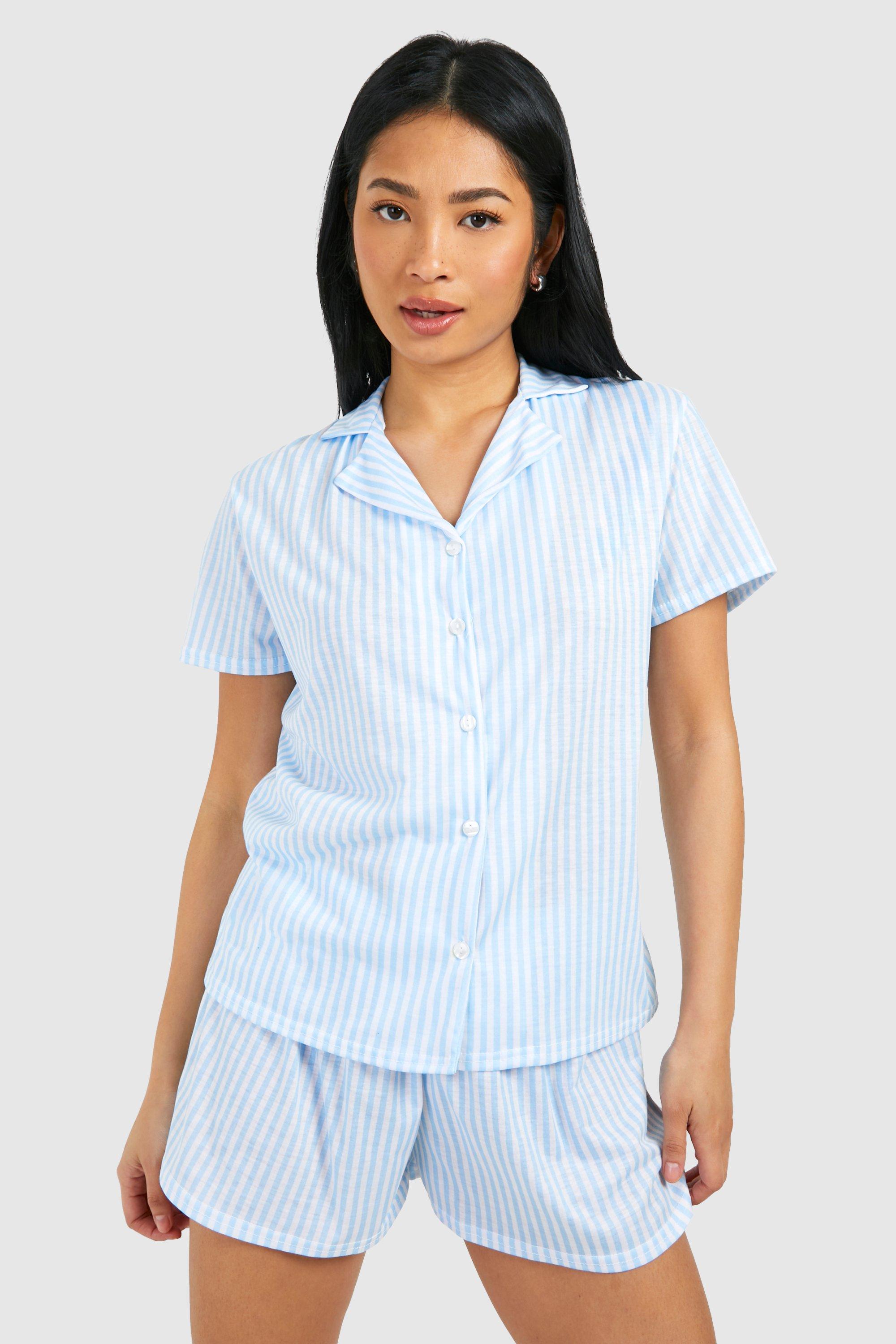 Womens Petite Pinstripe Pyjama Set - Blue - 10, Blue