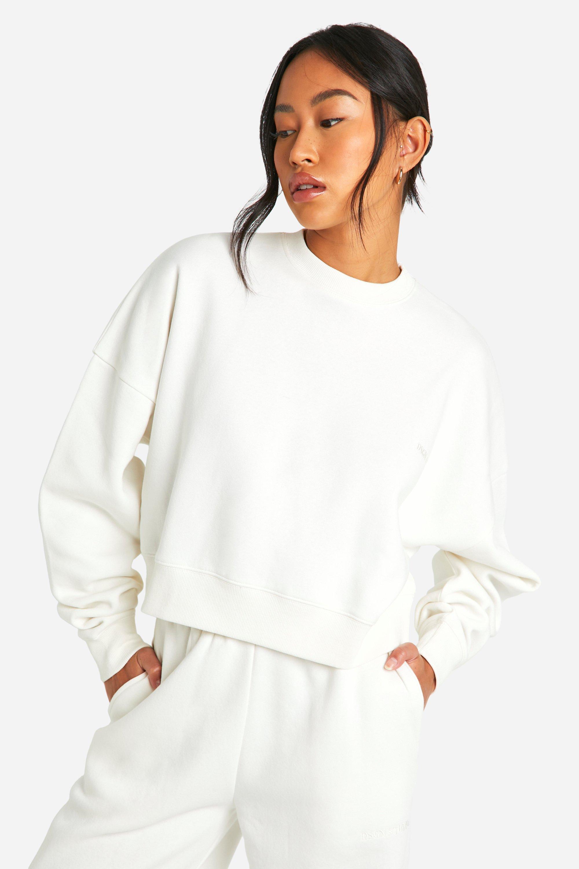 Womens Dsgn Studio Embroidered Boxy Crop Sweatshirt - Cream - M, Cream