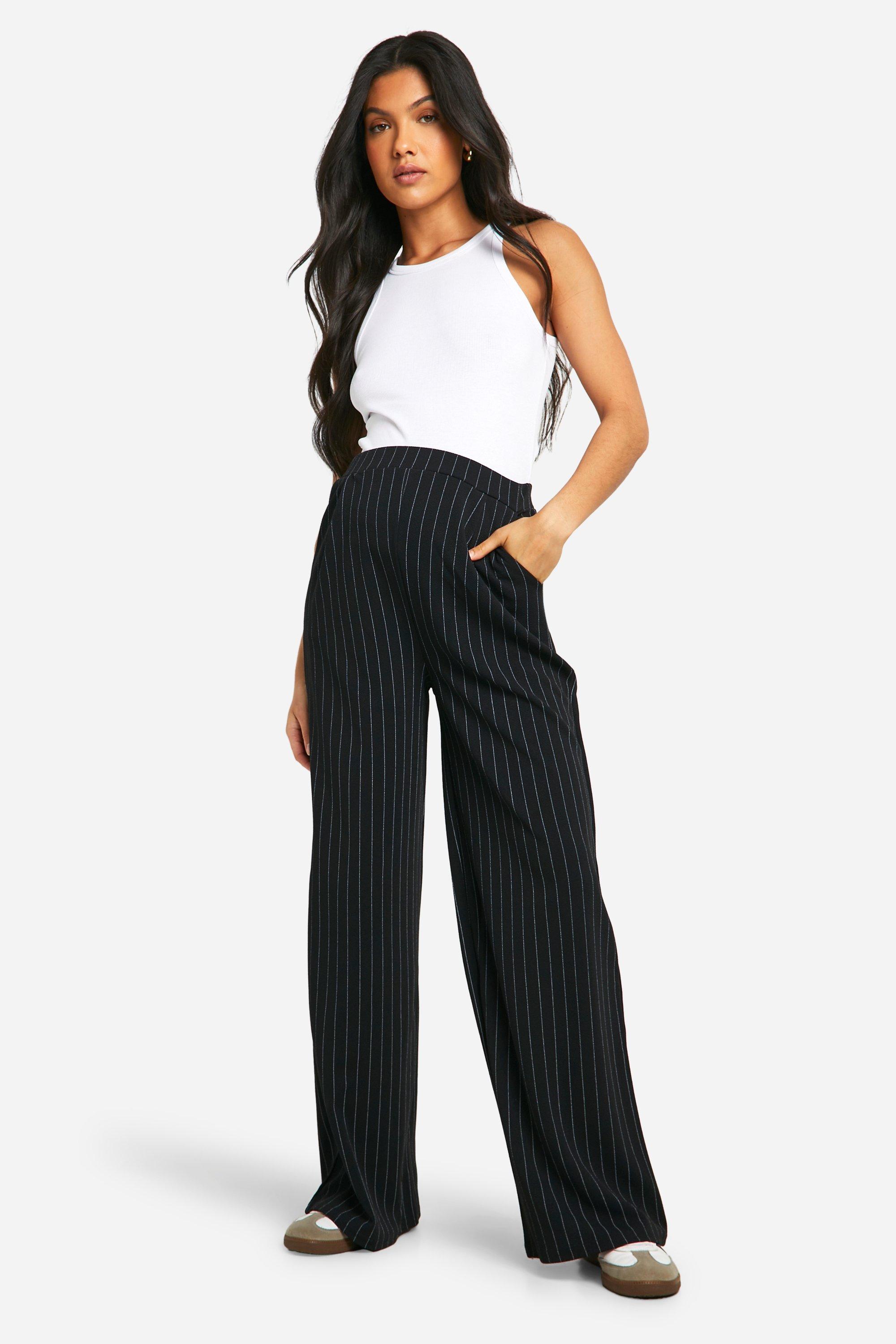 Image of Maternity Pinstripe Crepe Wide Leg Tailored Trousers, Nero