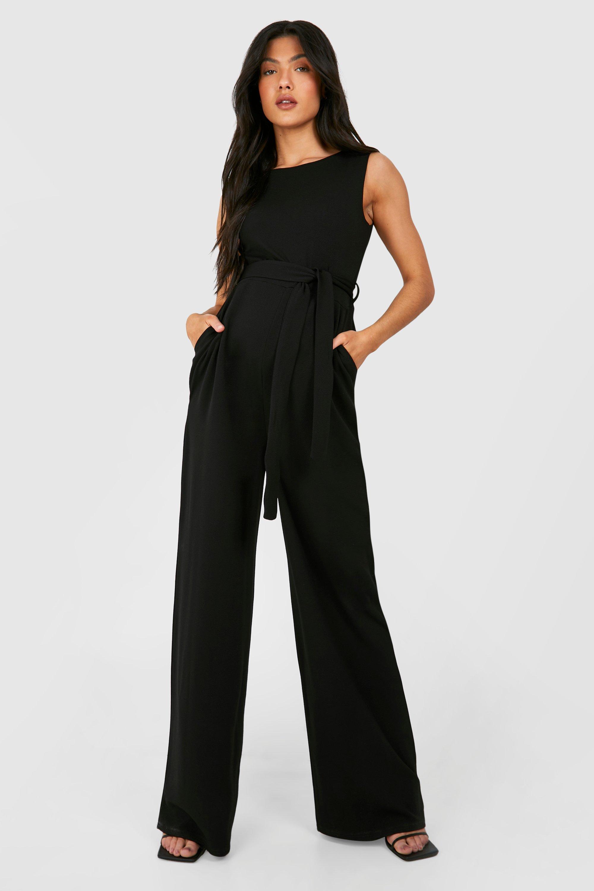 Image of Maternity Crepe Belted Wide Leg Jumpsuit, Nero
